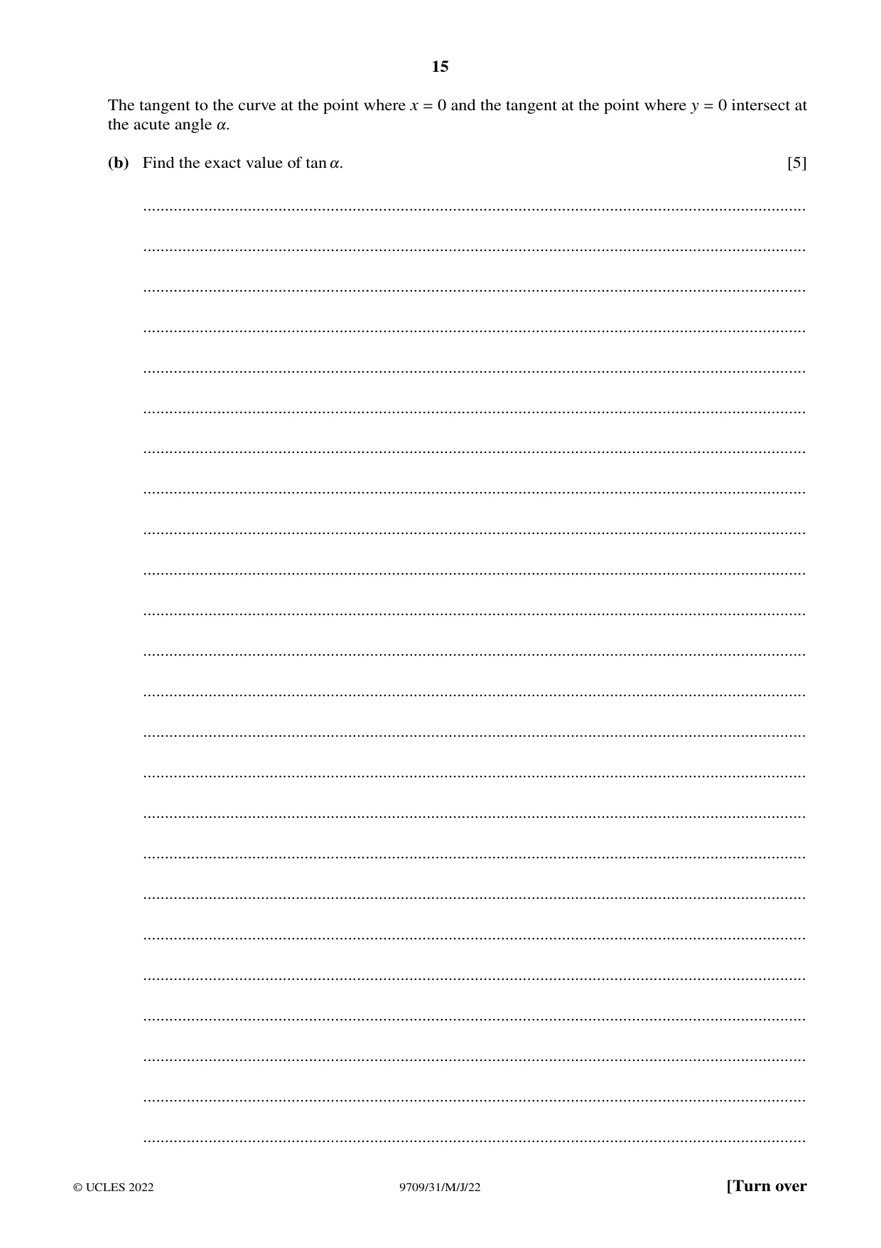 Cambridge A Level Mathematics 9709 2022 May/June Paper 3 · Variant 1 question paper, page 15 of 20