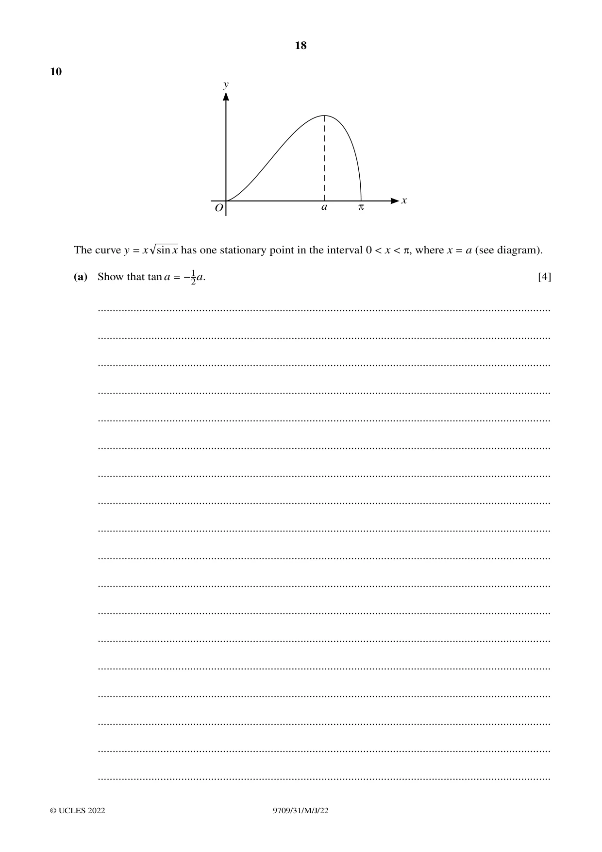 Cambridge A Level Mathematics 9709 2022 May/June Paper 3 · Variant 1 question paper, page 18 of 20