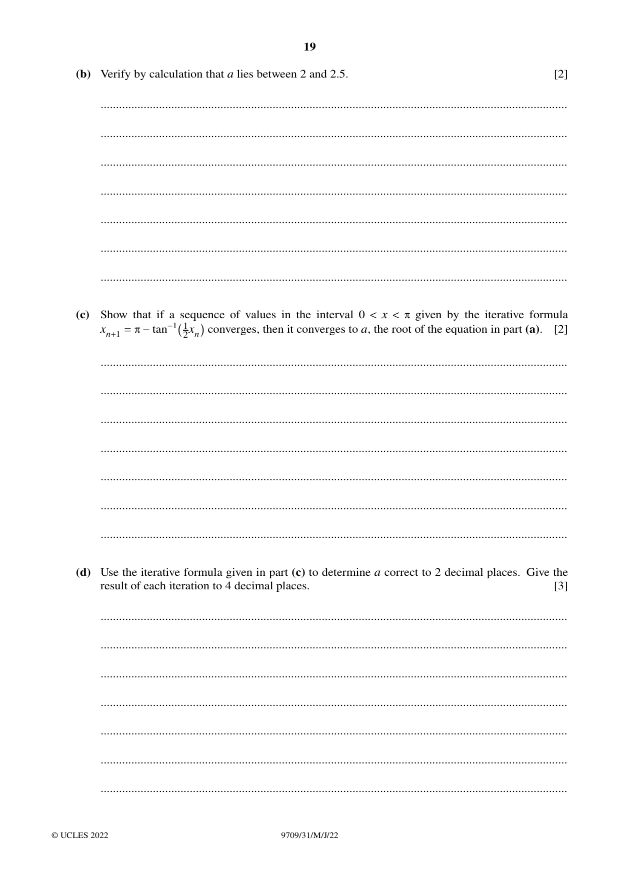 Cambridge A Level Mathematics 9709 2022 May/June Paper 3 · Variant 1 question paper, page 19 of 20