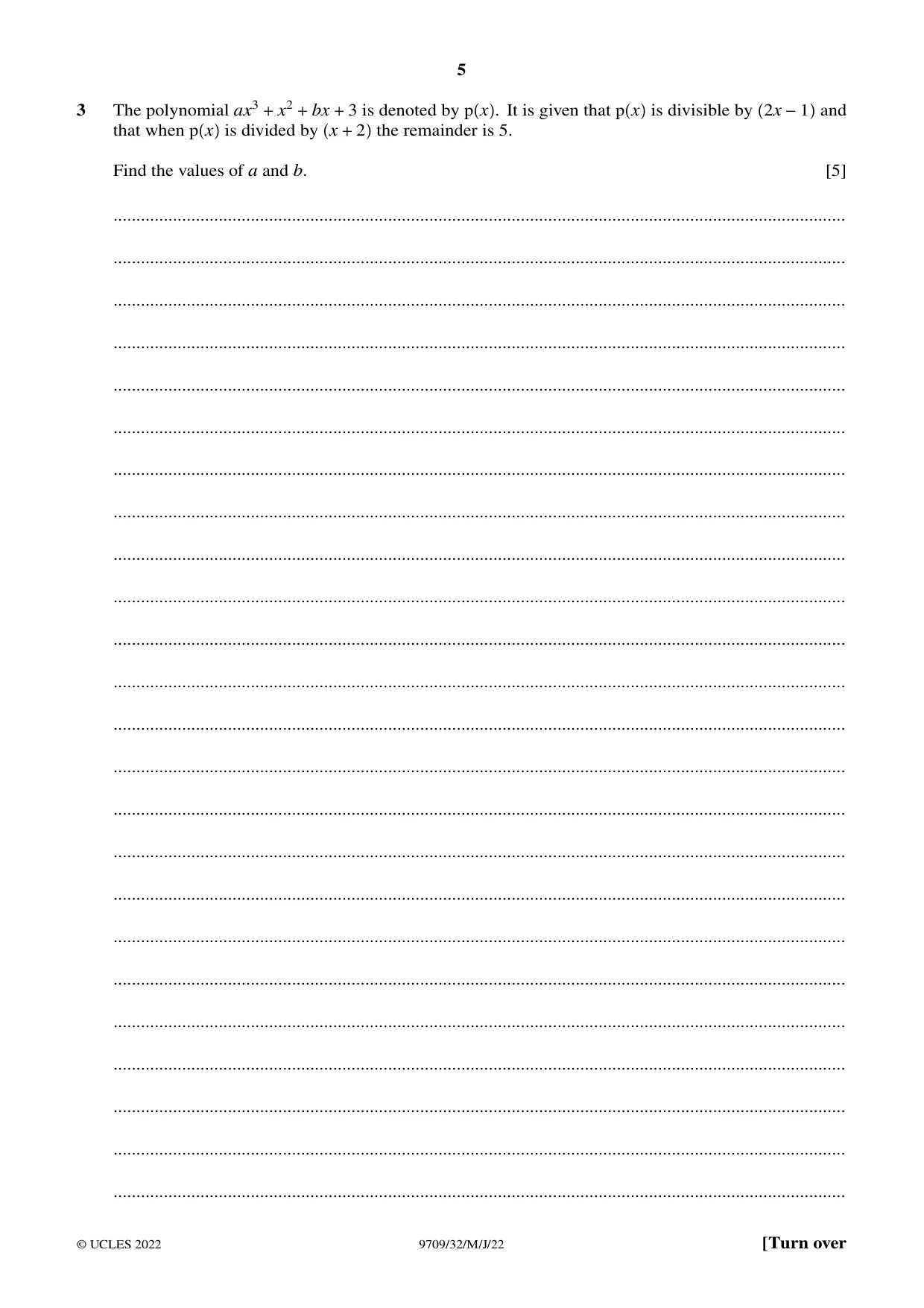 Cambridge A Level Mathematics 9709 2022 May/June Paper 3 · Variant 2 question paper, page 5 of 20