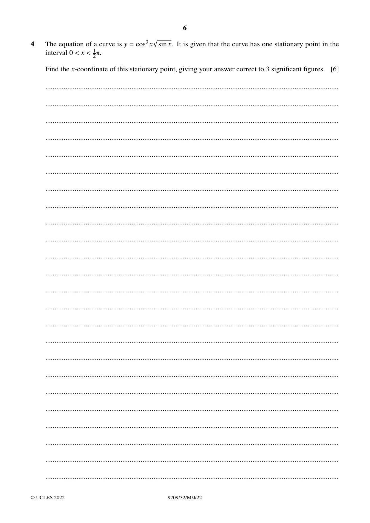 Cambridge A Level Mathematics 9709 2022 May/June Paper 3 · Variant 2 question paper, page 6 of 20