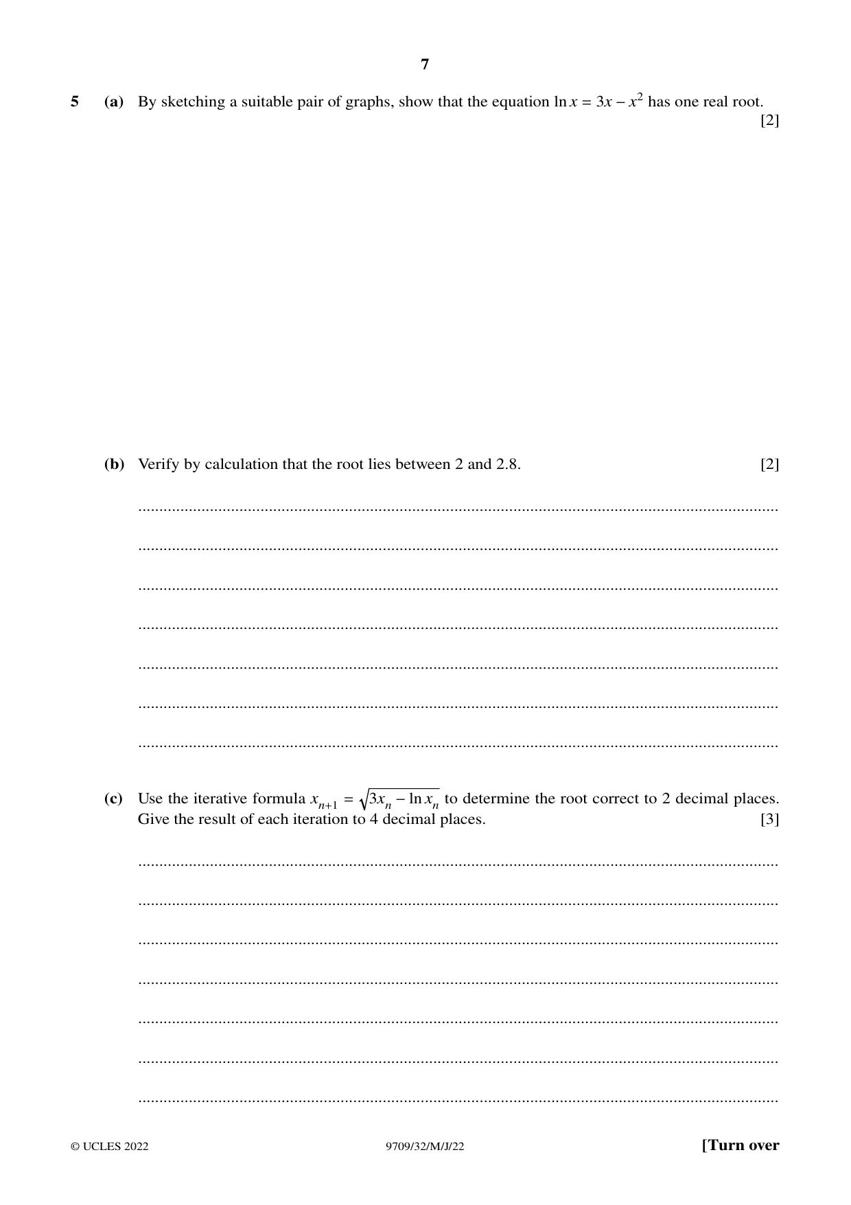 Cambridge A Level Mathematics 9709 2022 May/June Paper 3 · Variant 2 question paper, page 7 of 20