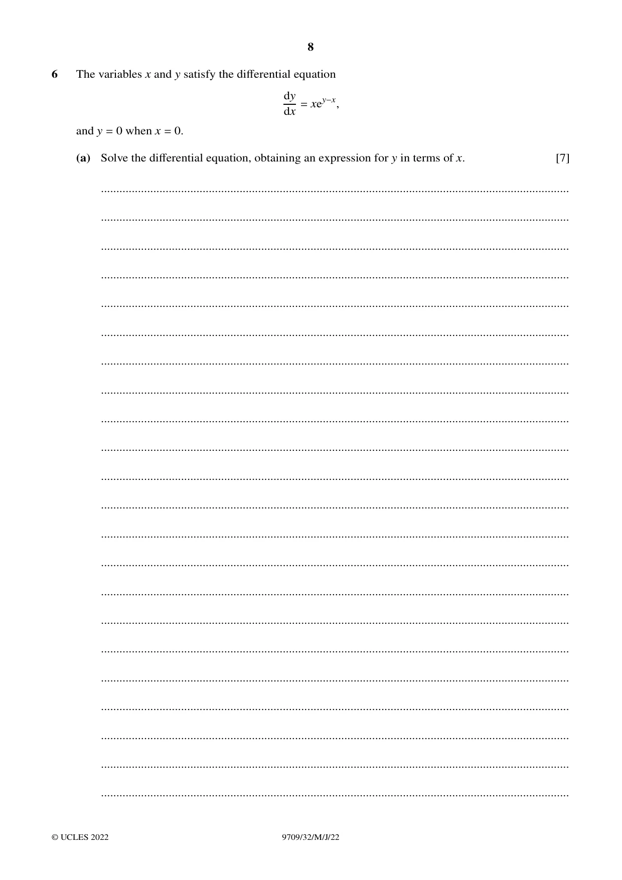 Cambridge A Level Mathematics 9709 2022 May/June Paper 3 · Variant 2 question paper, page 8 of 20