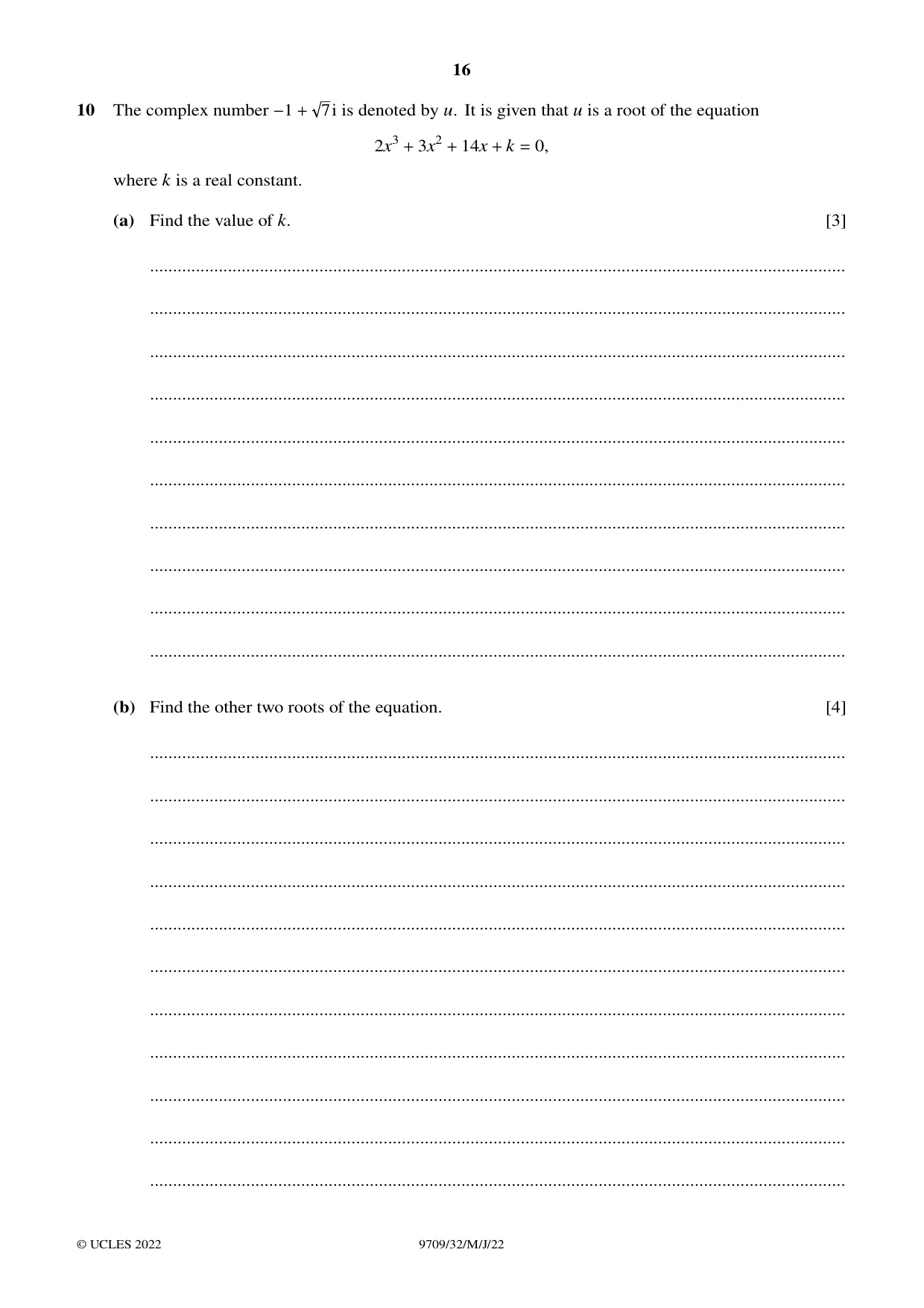 Cambridge A Level Mathematics 9709 2022 May/June Paper 3 · Variant 2 question paper, page 16 of 20