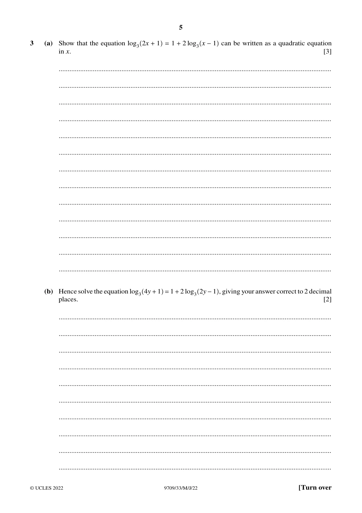 Cambridge A Level Mathematics 9709 2022 May/June Paper 3 · Variant 3 question paper, page 5 of 20