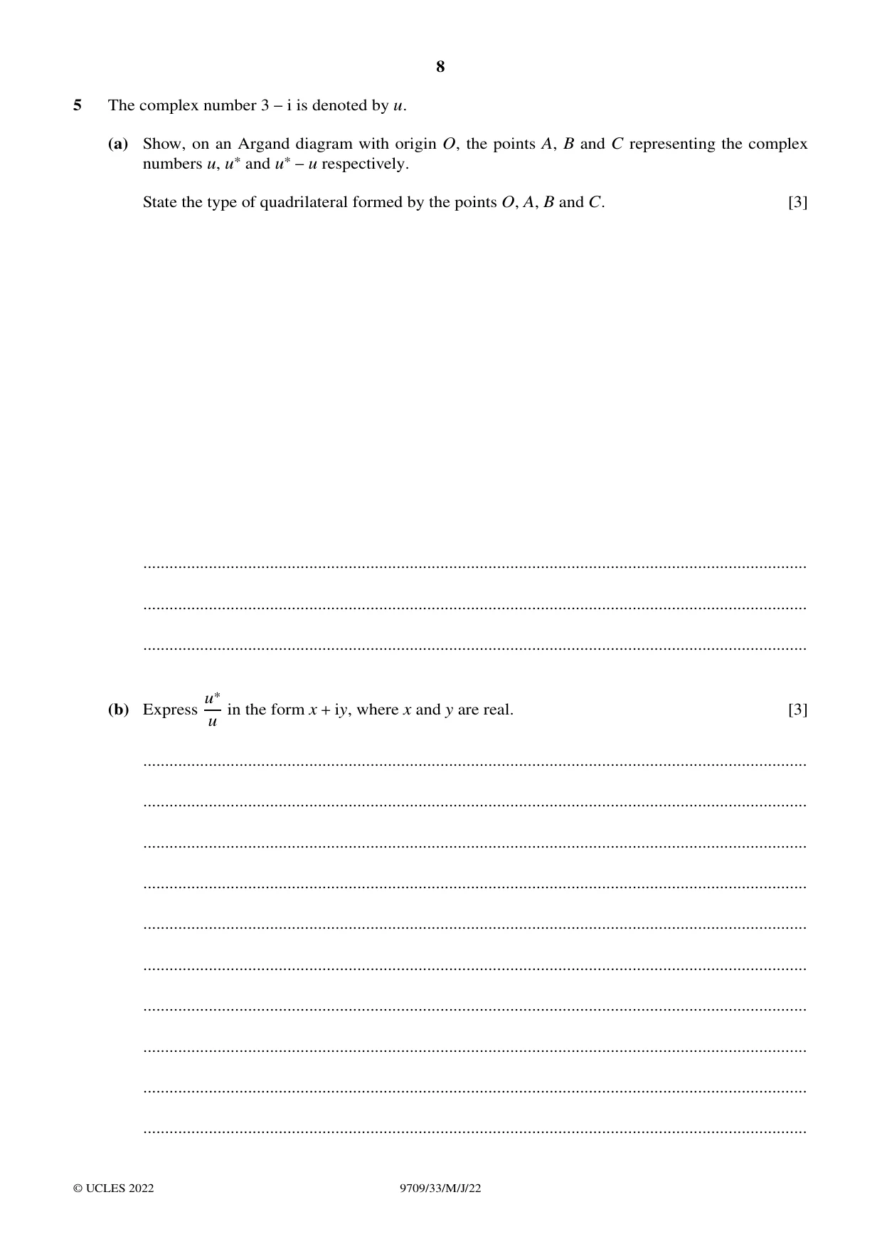 Cambridge A Level Mathematics 9709 2022 May/June Paper 3 · Variant 3 question paper, page 8 of 20