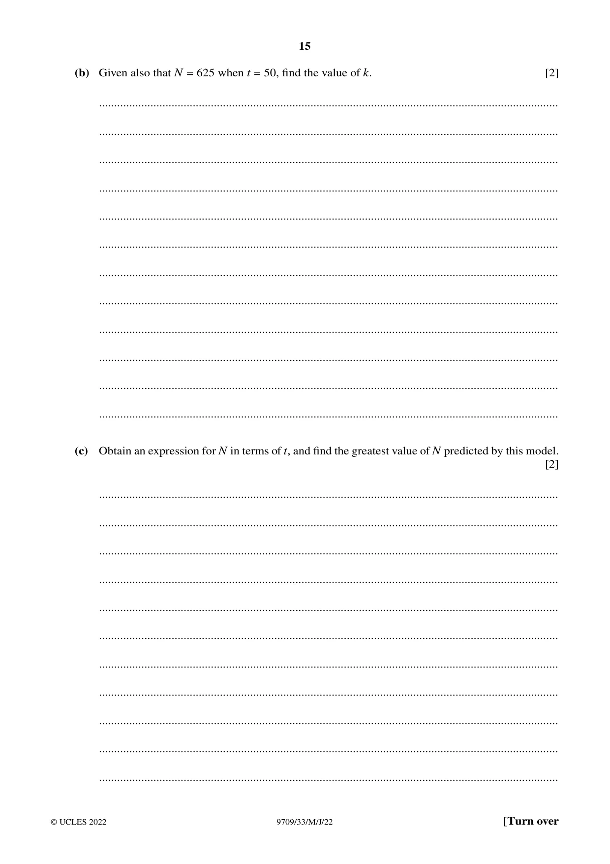 Cambridge A Level Mathematics 9709 2022 May/June Paper 3 · Variant 3 question paper, page 15 of 20