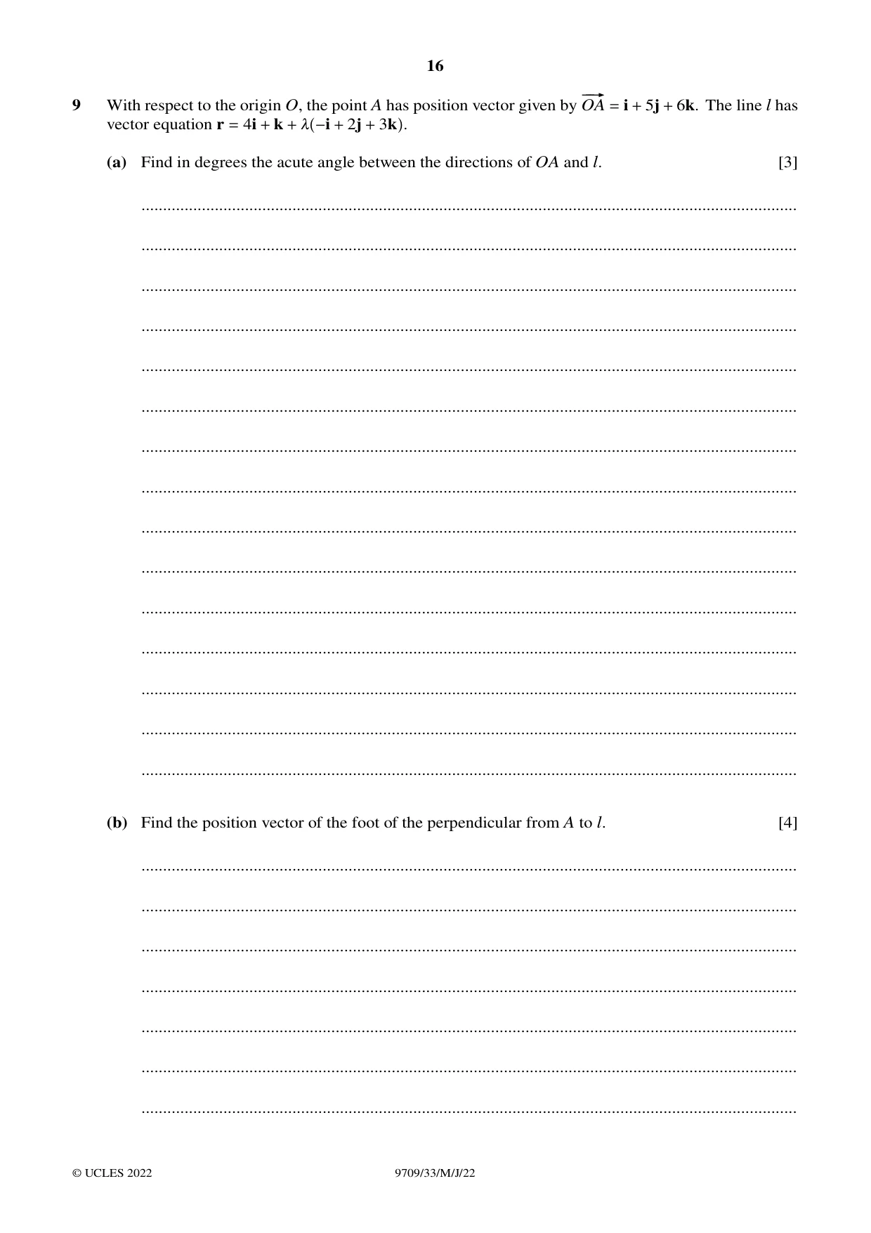 Cambridge A Level Mathematics 9709 2022 May/June Paper 3 · Variant 3 question paper, page 16 of 20