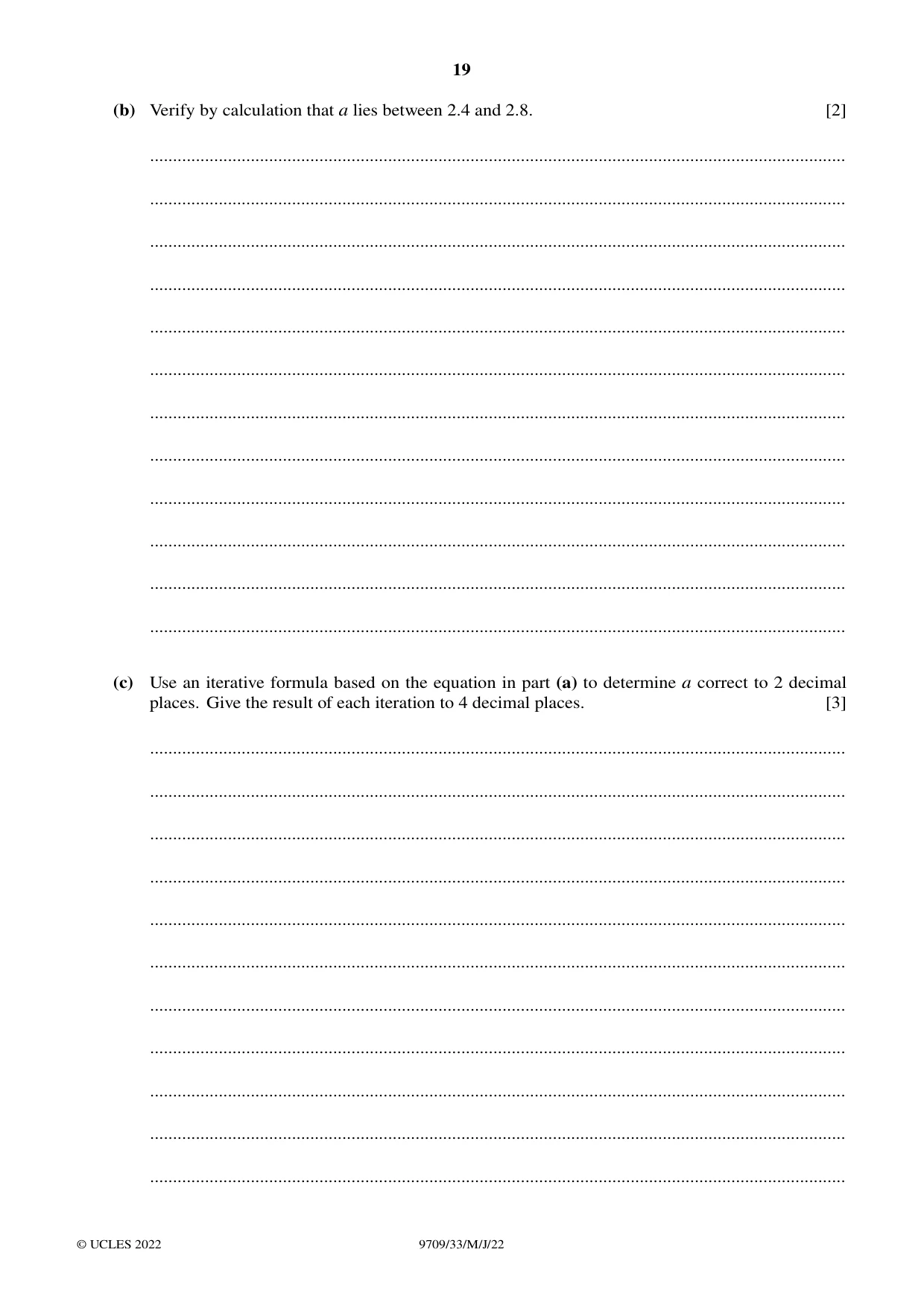 Cambridge A Level Mathematics 9709 2022 May/June Paper 3 · Variant 3 question paper, page 19 of 20