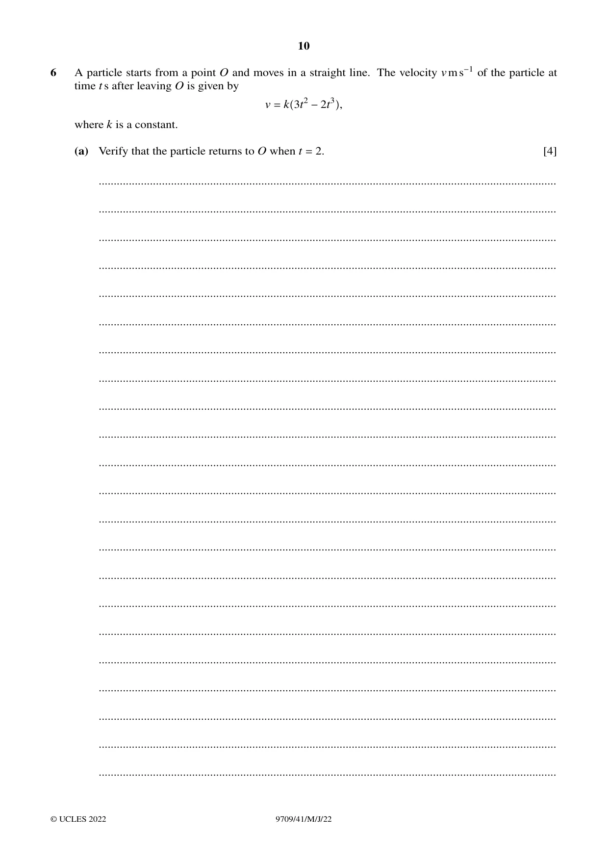 Cambridge A Level Mathematics 9709 2022 May/June Paper 4 · Variant 1 question paper, page 10 of 16