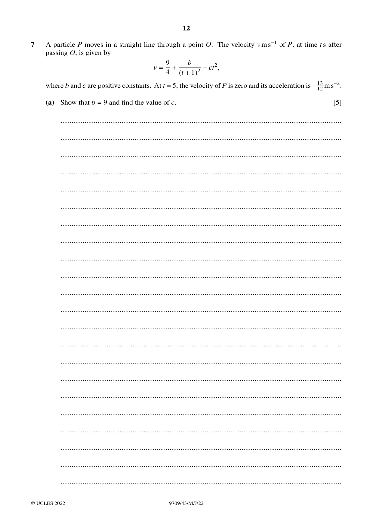 Cambridge A Level Mathematics 9709 2022 May/June Paper 4 · Variant 3 question paper, page 12 of 16