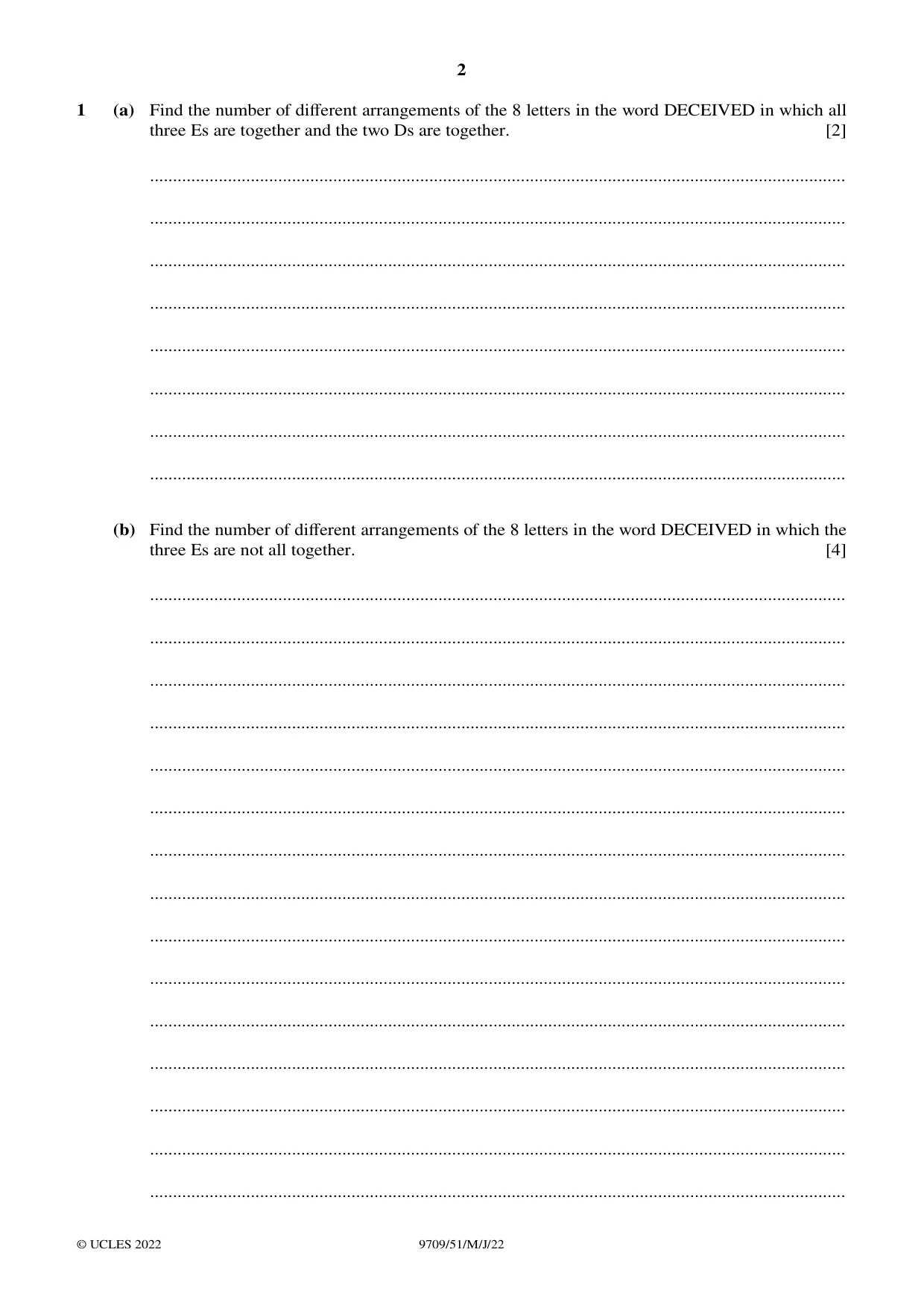 Cambridge A Level Mathematics 9709 2022 May/June Paper 5 · Variant 1 question paper, page 2 of 12
