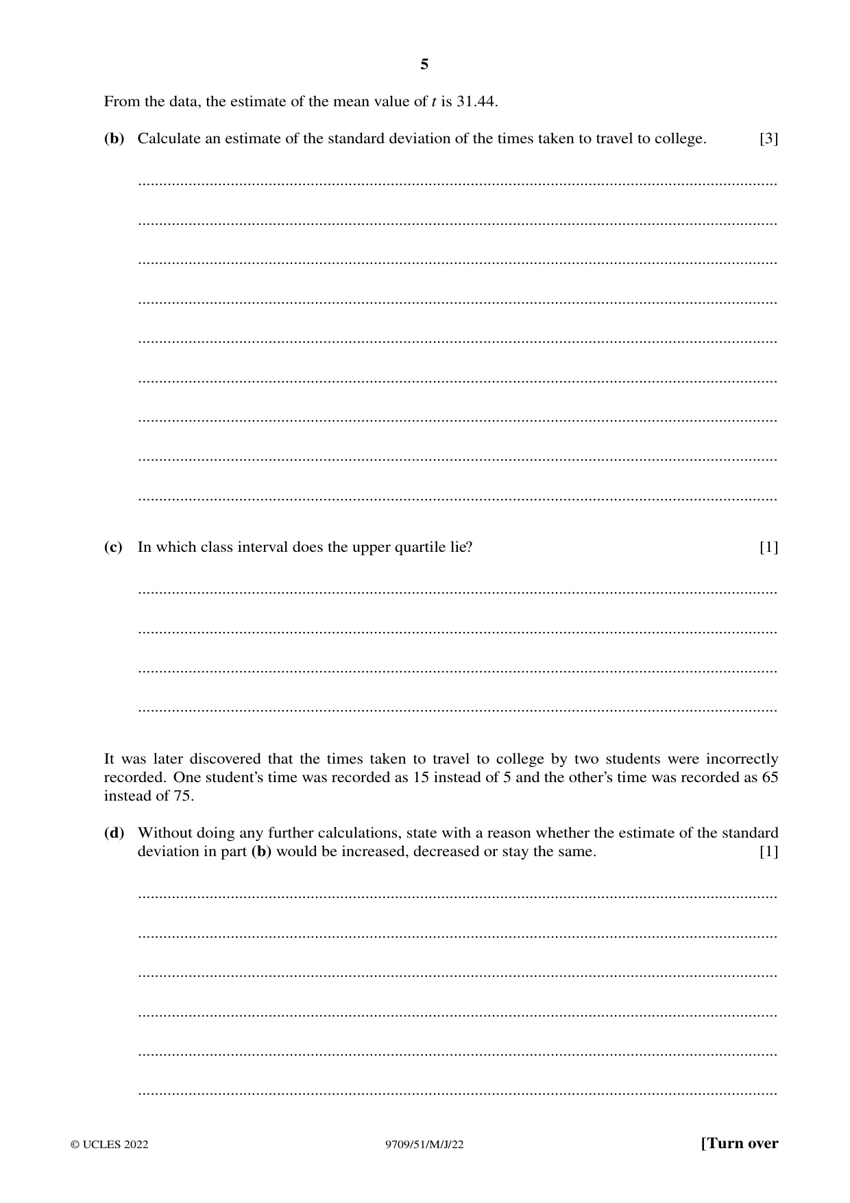 Cambridge A Level Mathematics 9709 2022 May/June Paper 5 · Variant 1 question paper, page 5 of 12