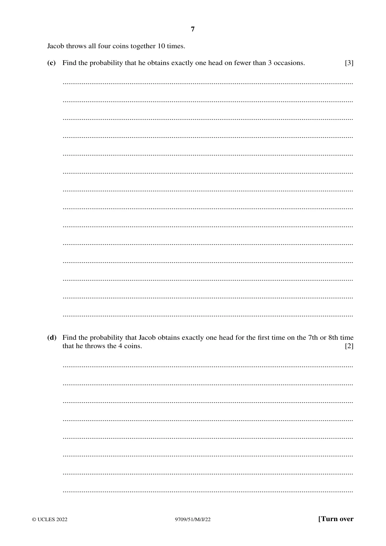 Cambridge A Level Mathematics 9709 2022 May/June Paper 5 · Variant 1 question paper, page 7 of 12