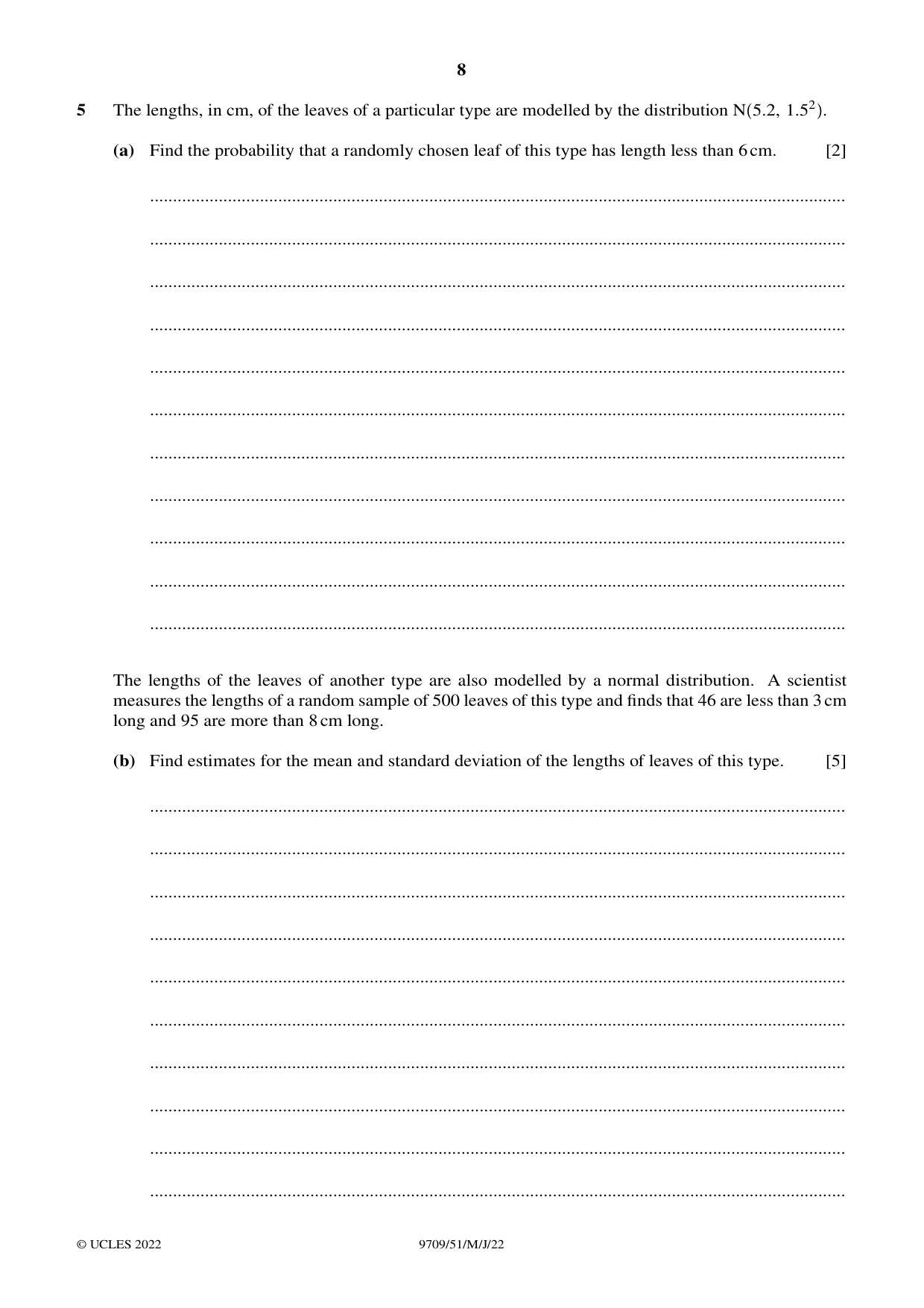 Cambridge A Level Mathematics 9709 2022 May/June Paper 5 · Variant 1 question paper, page 8 of 12