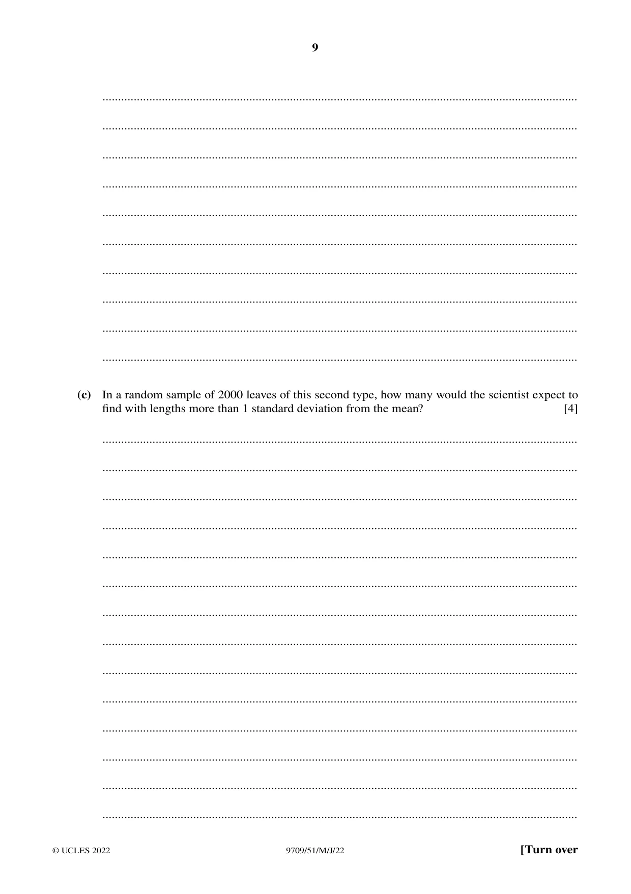 Cambridge A Level Mathematics 9709 2022 May/June Paper 5 · Variant 1 question paper, page 9 of 12