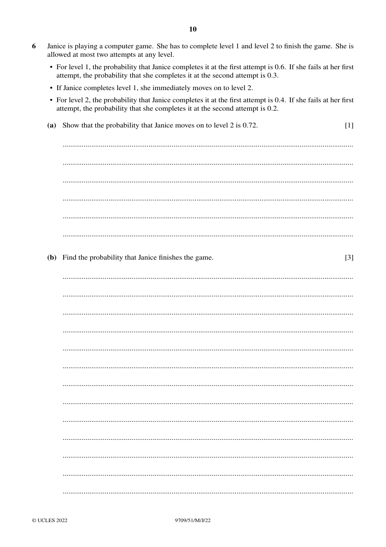 Cambridge A Level Mathematics 9709 2022 May/June Paper 5 · Variant 1 question paper, page 10 of 12