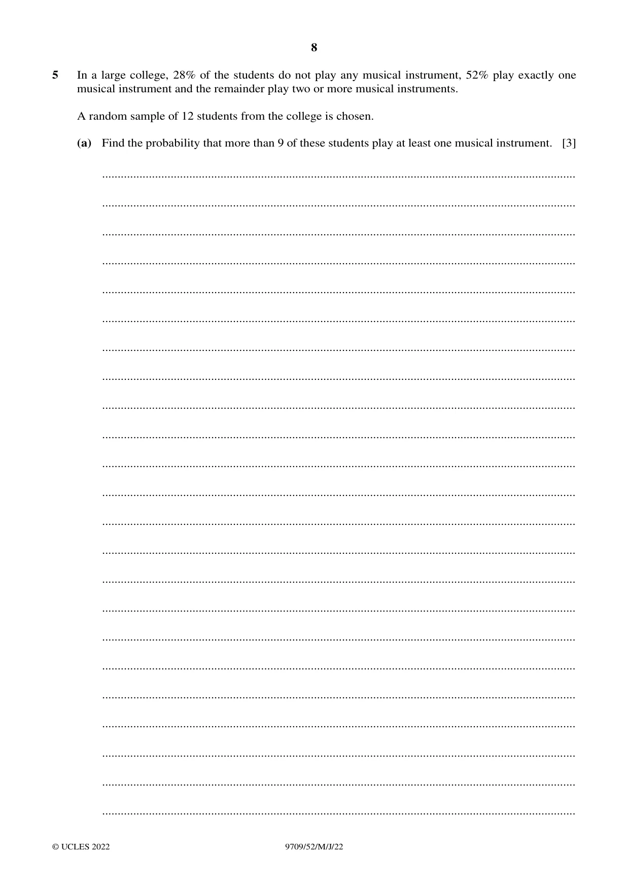 Cambridge A Level Mathematics 9709 2022 May/June Paper 5 · Variant 2 question paper, page 8 of 16