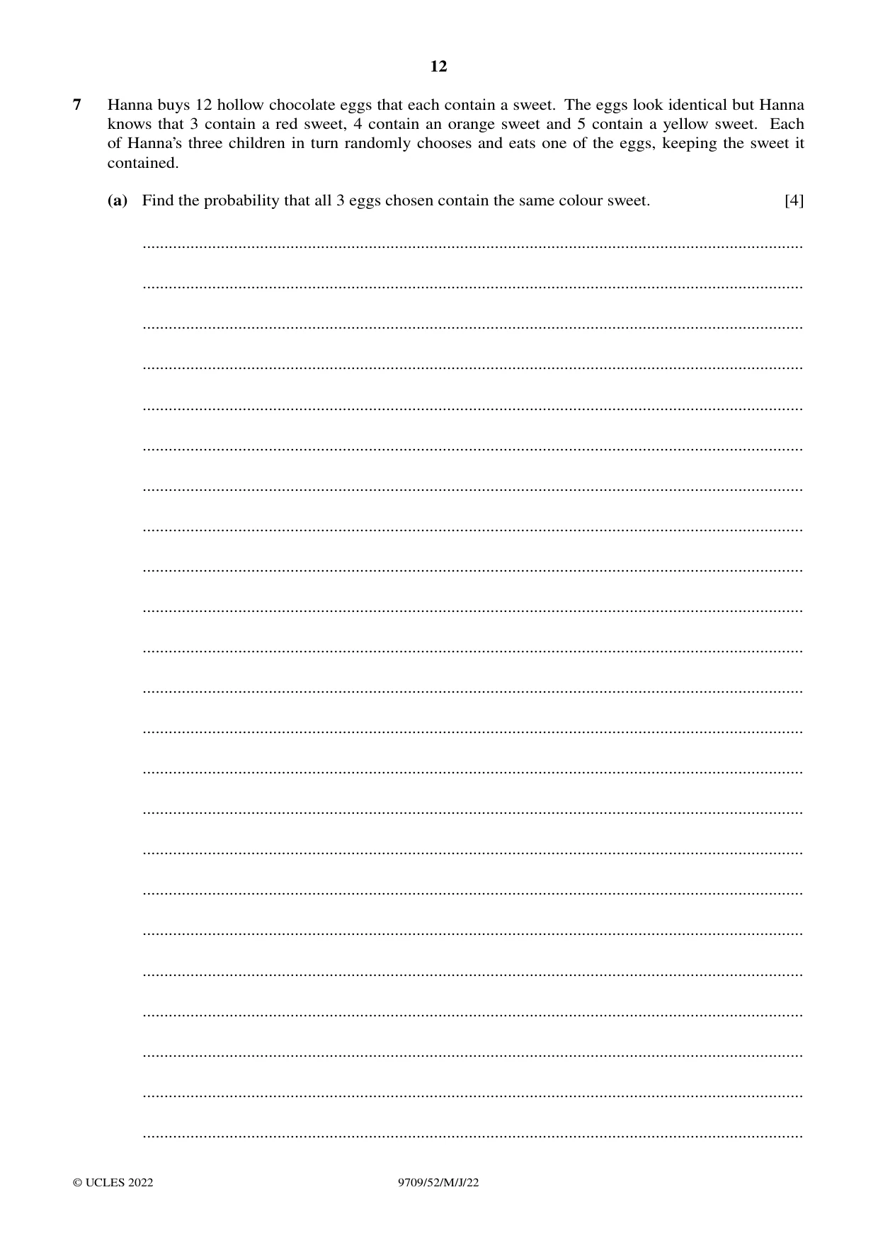Cambridge A Level Mathematics 9709 2022 May/June Paper 5 · Variant 2 question paper, page 12 of 16
