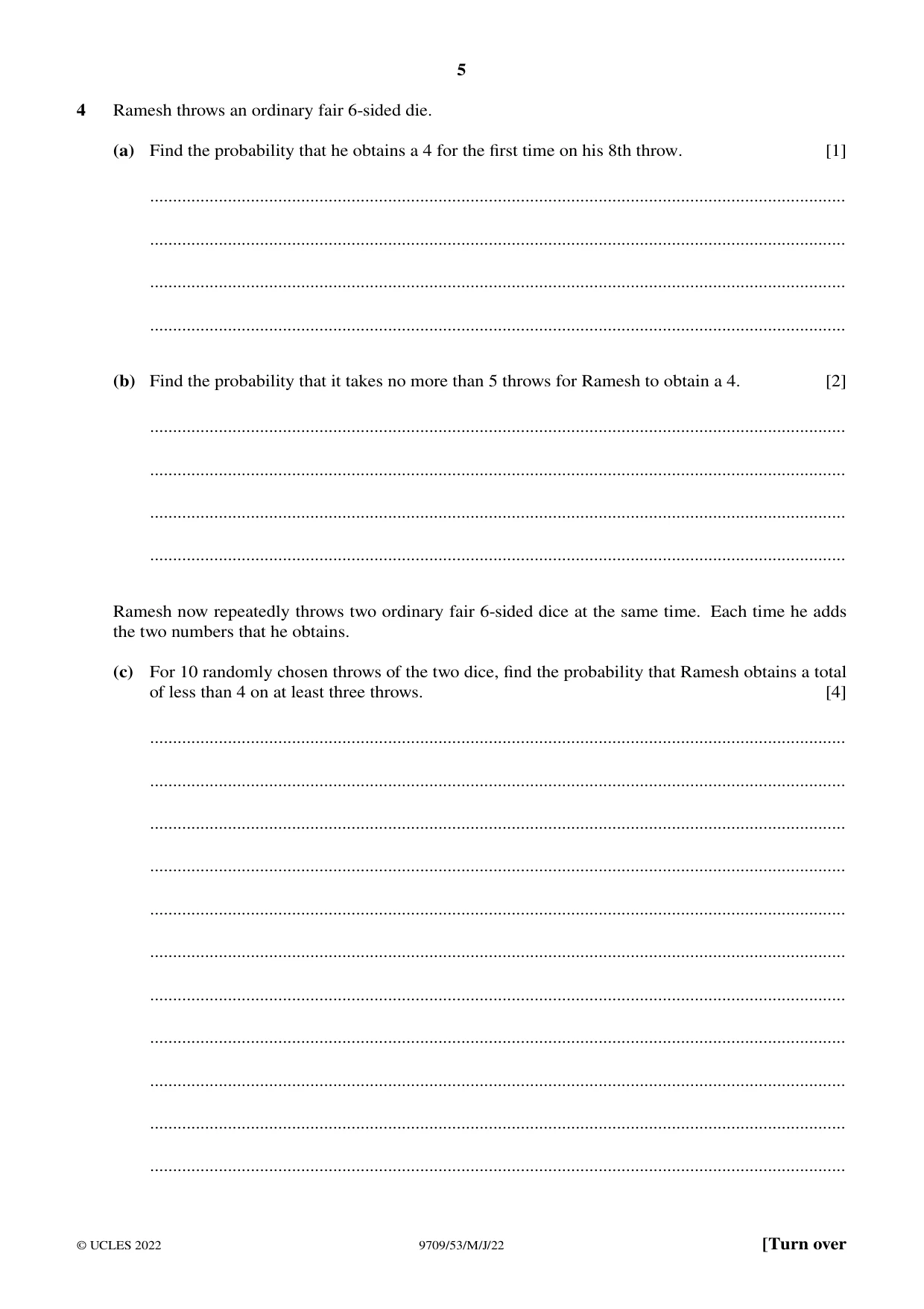 Cambridge A Level Mathematics 9709 2022 May/June Paper 5 · Variant 3 question paper, page 5 of 12