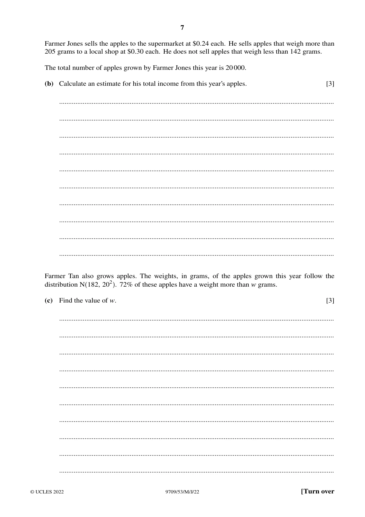 Cambridge A Level Mathematics 9709 2022 May/June Paper 5 · Variant 3 question paper, page 7 of 12