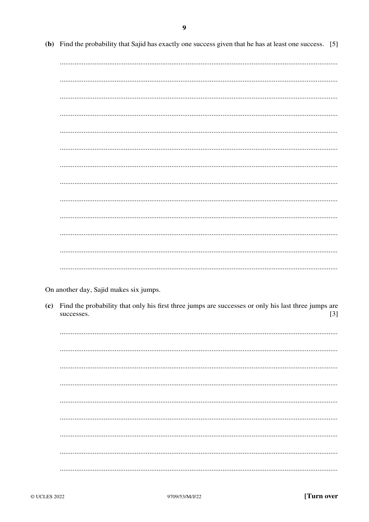Cambridge A Level Mathematics 9709 2022 May/June Paper 5 · Variant 3 question paper, page 9 of 12