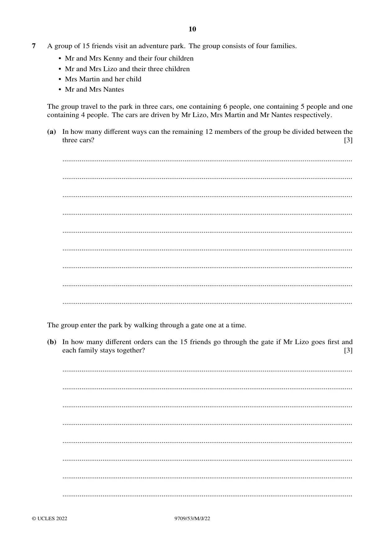 Cambridge A Level Mathematics 9709 2022 May/June Paper 5 · Variant 3 question paper, page 10 of 12