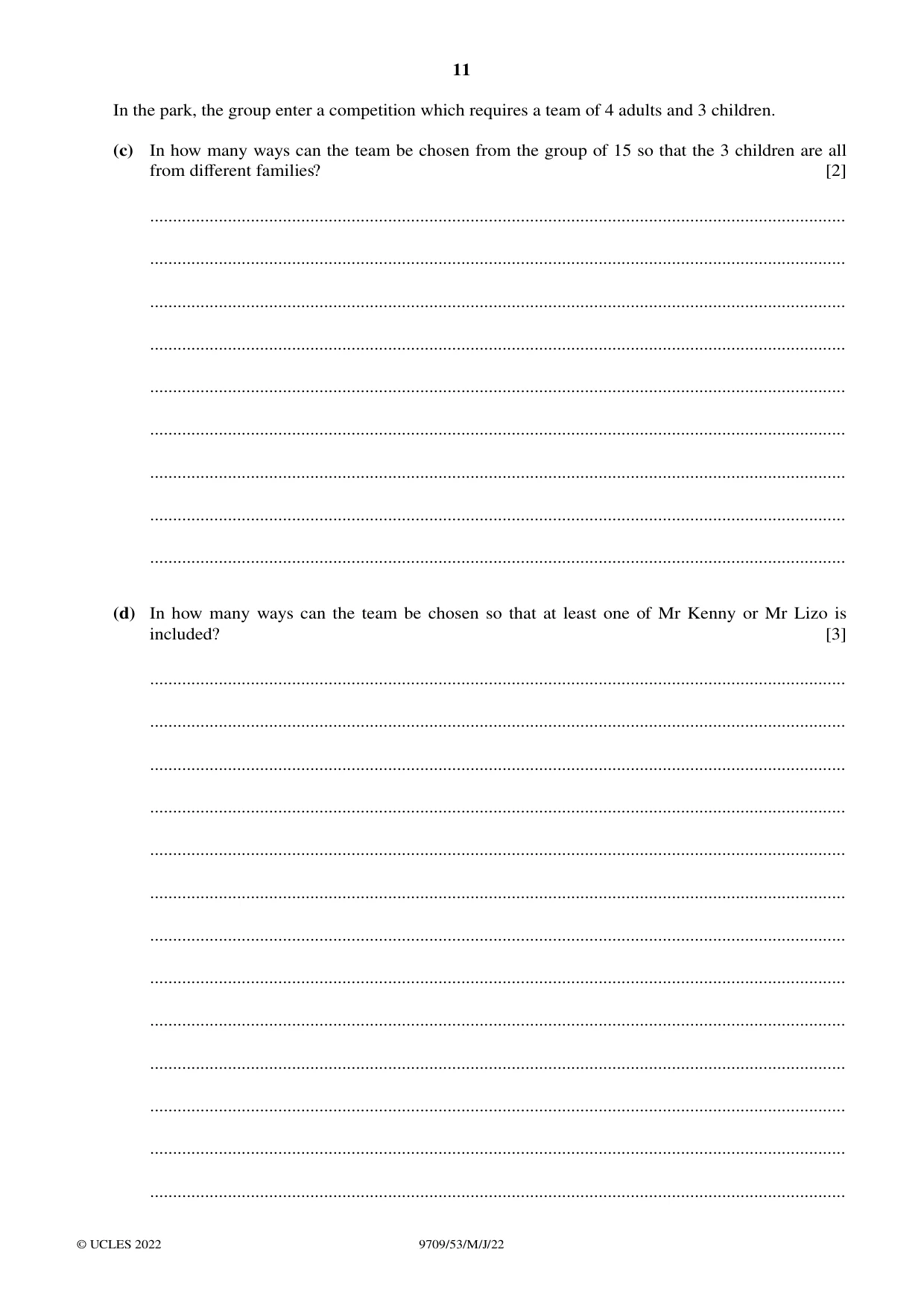 Cambridge A Level Mathematics 9709 2022 May/June Paper 5 · Variant 3 question paper, page 11 of 12