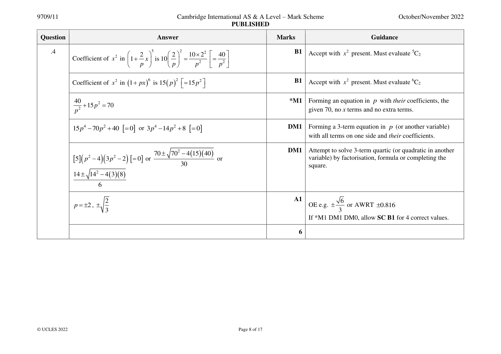 Mark scheme, page 8 of 17