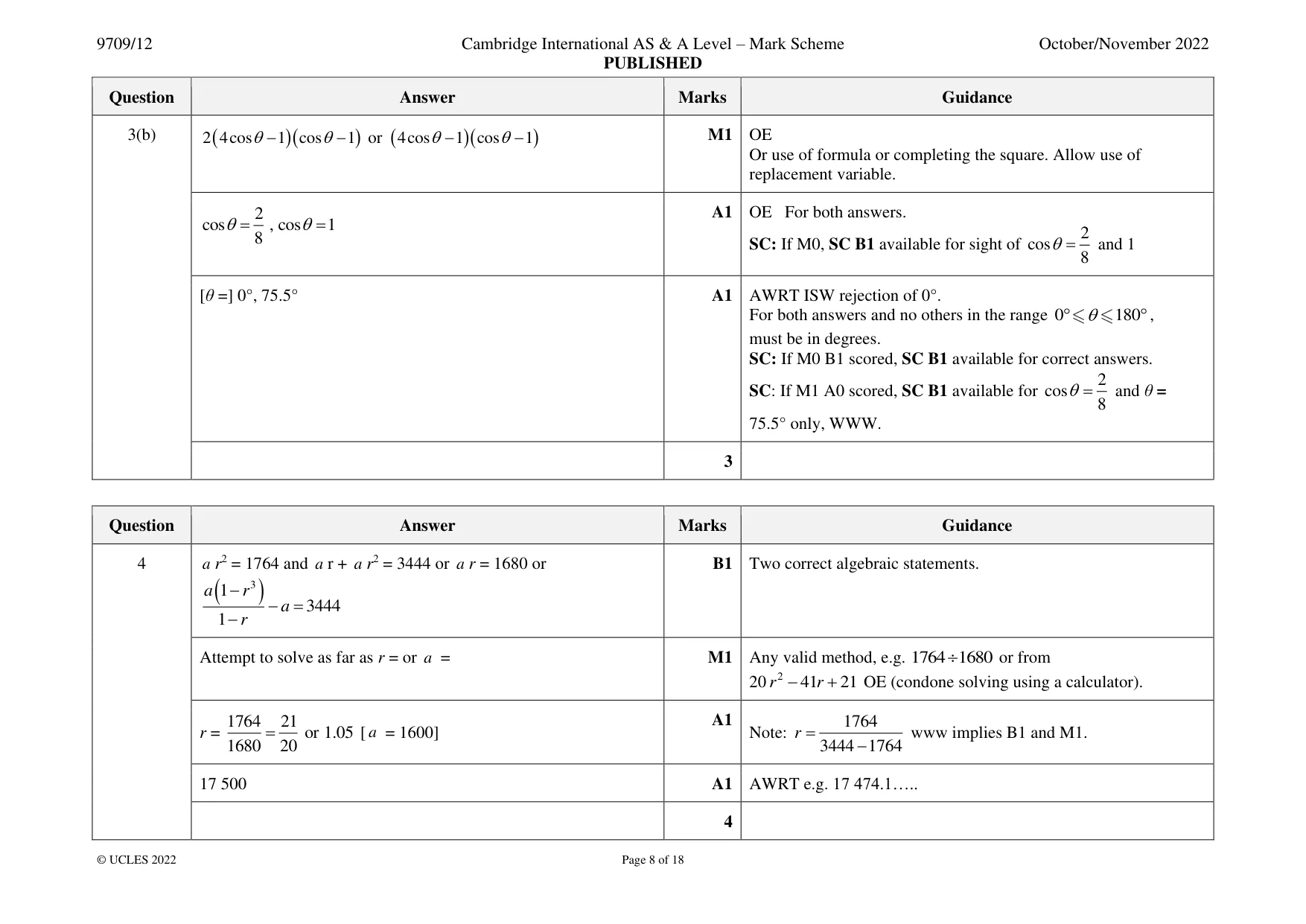 Mark scheme, page 8 of 18