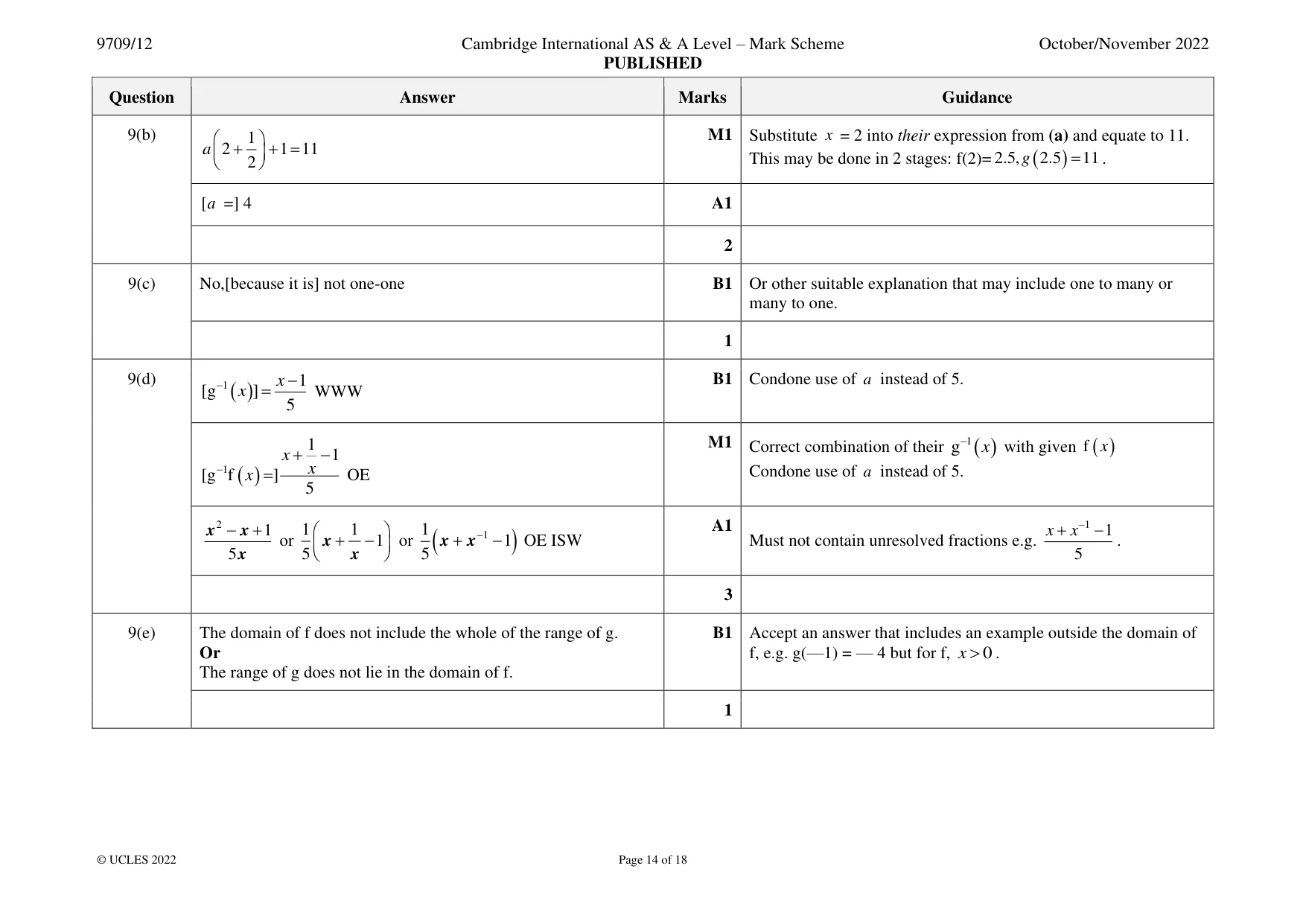 Mark scheme, page 14 of 18