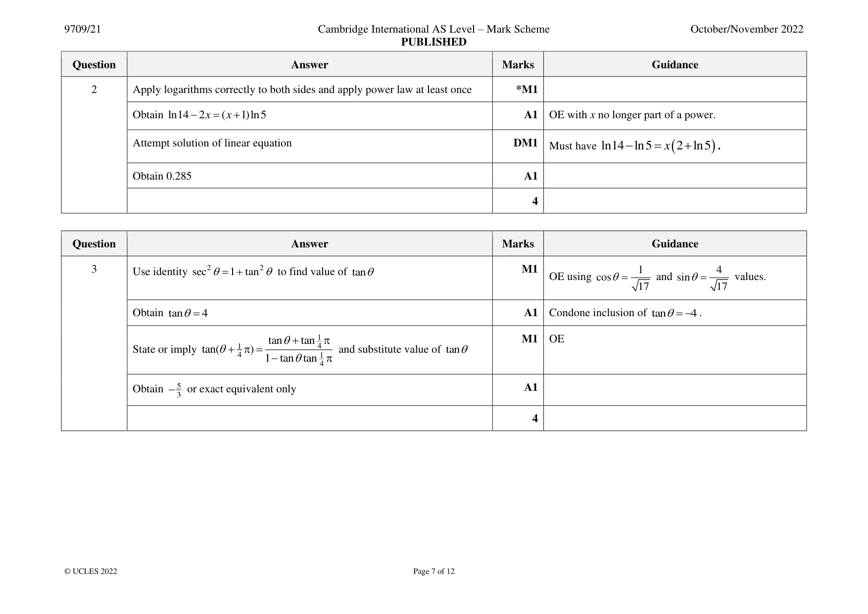 Mark scheme, page 7 of 12