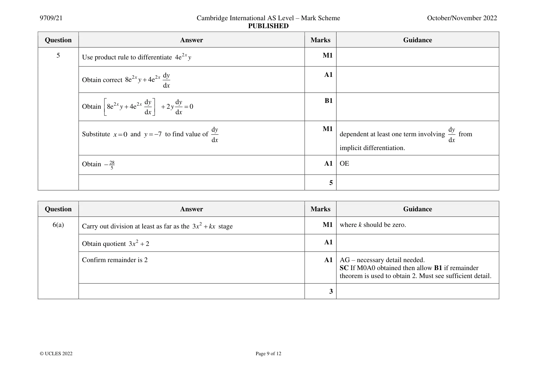 Mark scheme, page 9 of 12