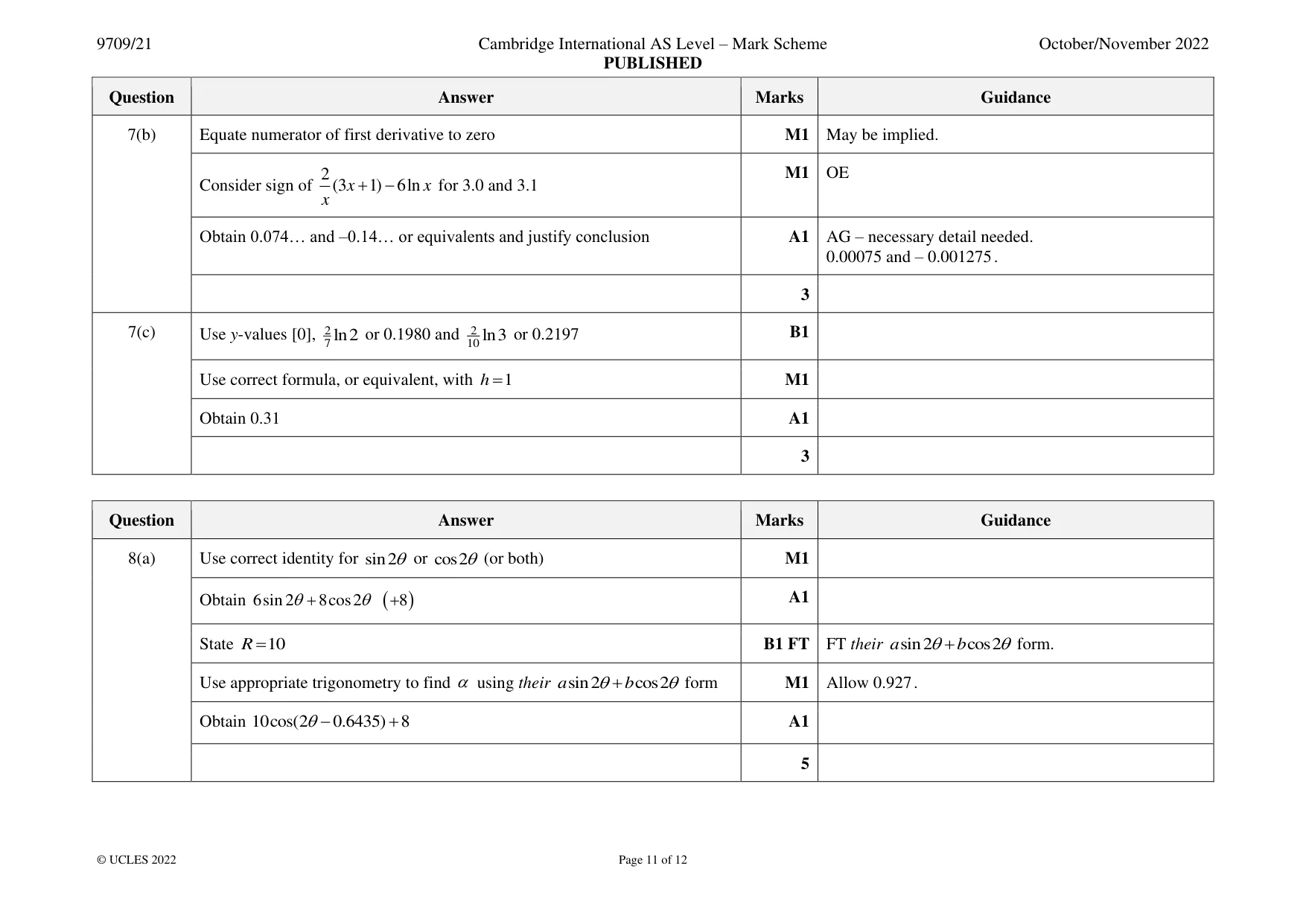 Mark scheme, page 11 of 12