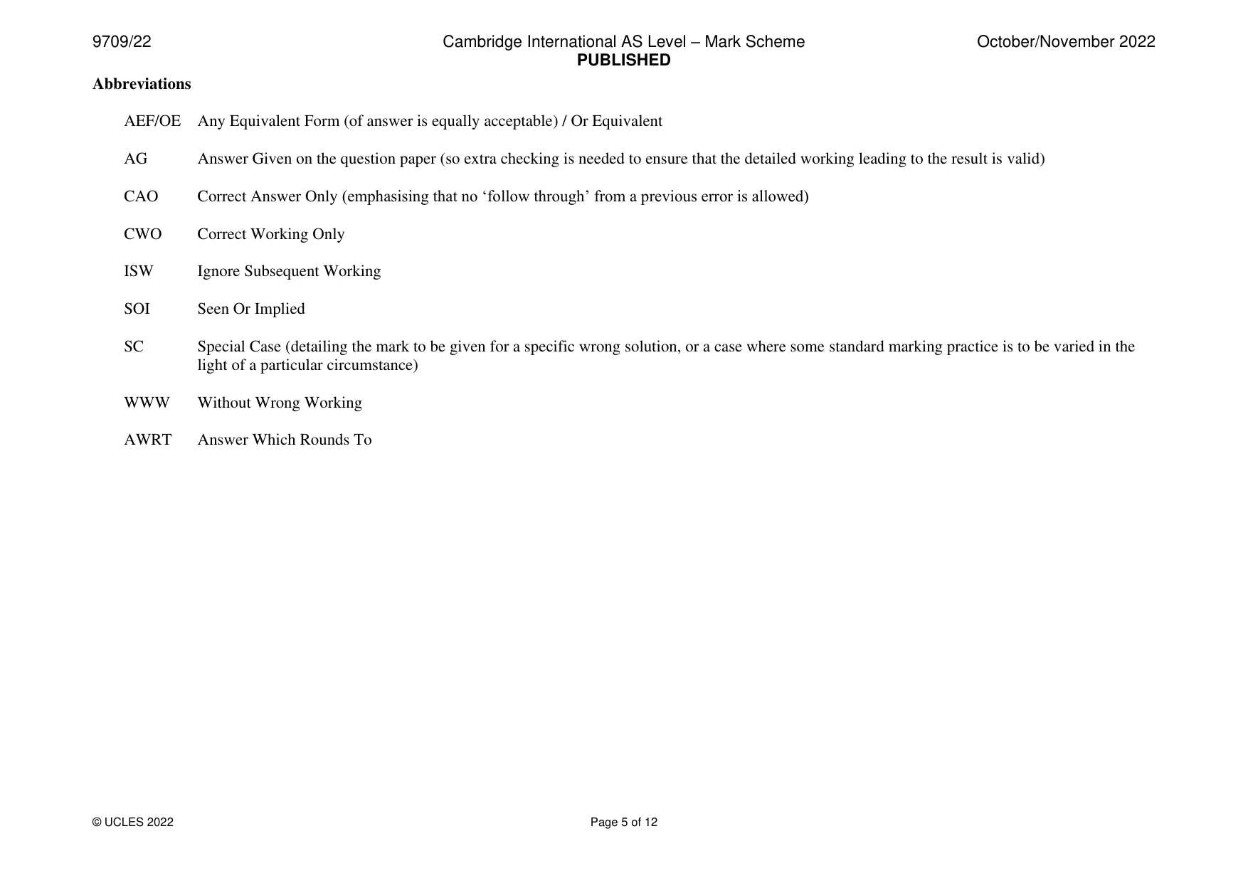 Mark scheme, page 5 of 12