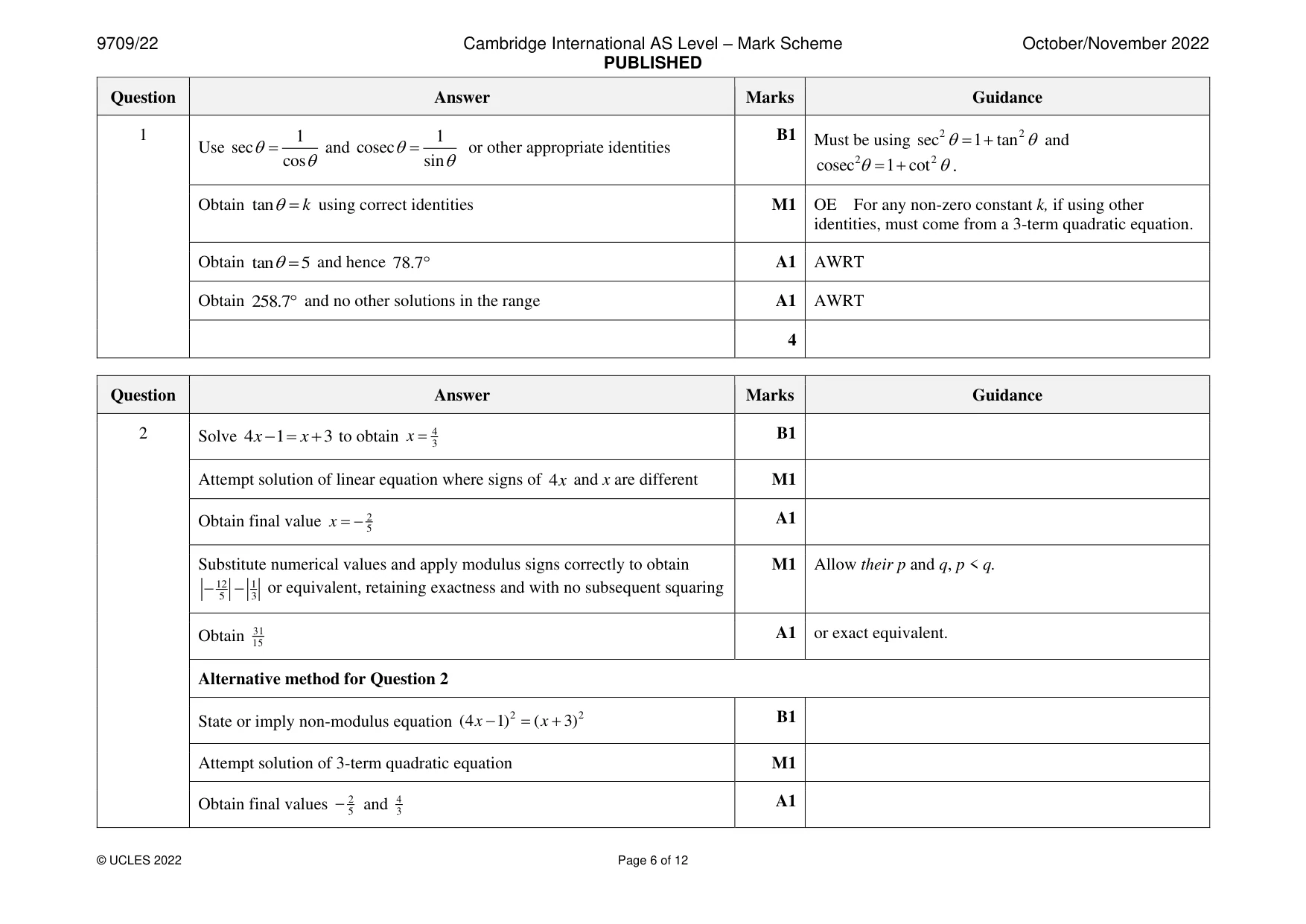 Mark scheme, page 6 of 12
