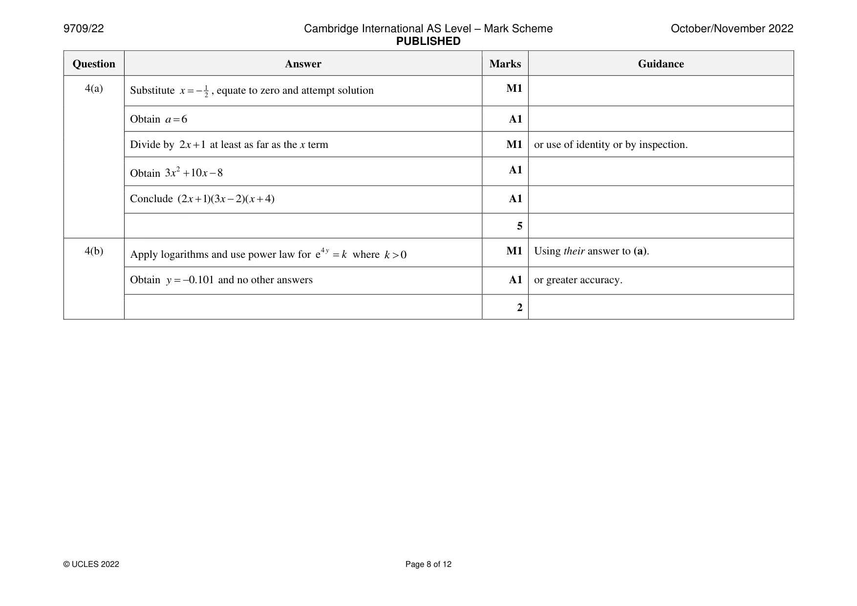 Mark scheme, page 8 of 12