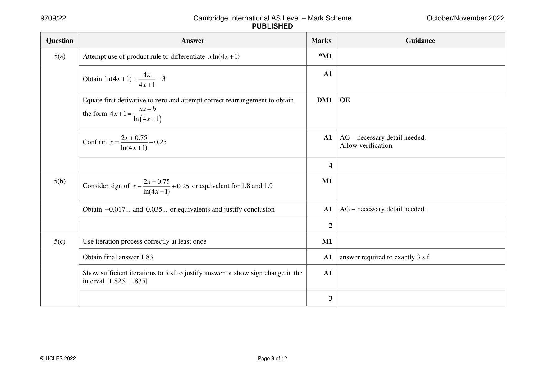Mark scheme, page 9 of 12