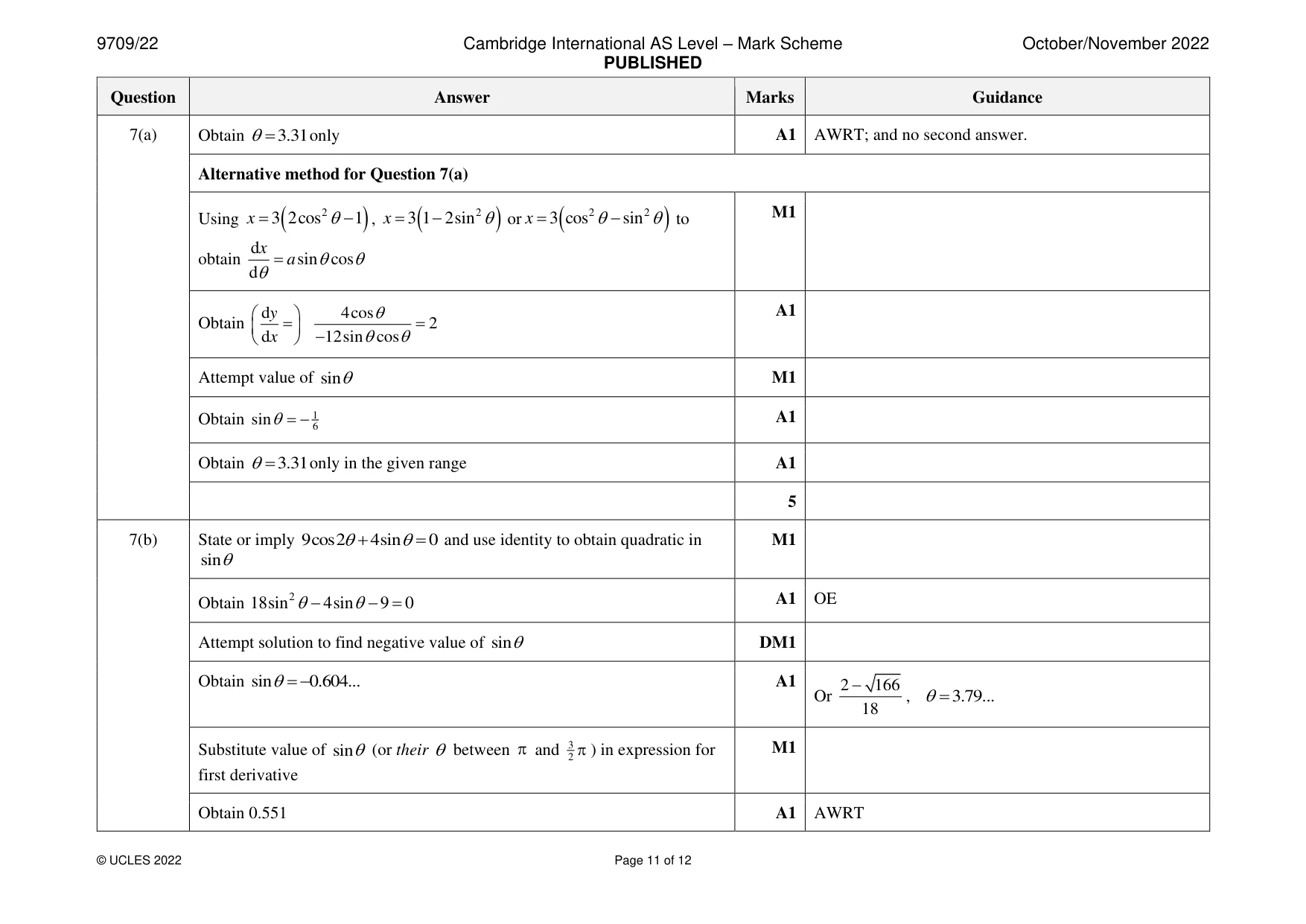 Mark scheme, page 11 of 12