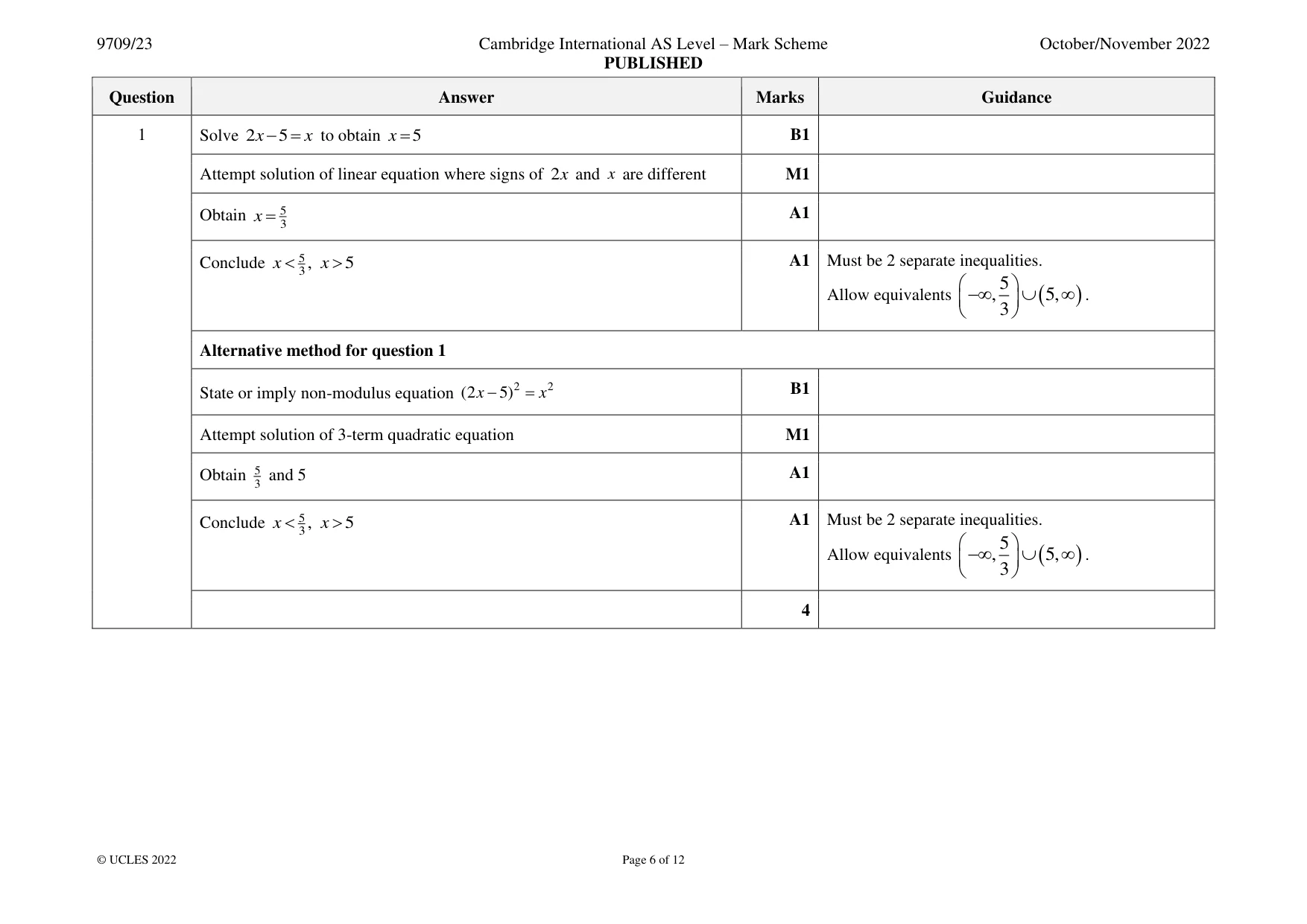 Mark scheme, page 6 of 12