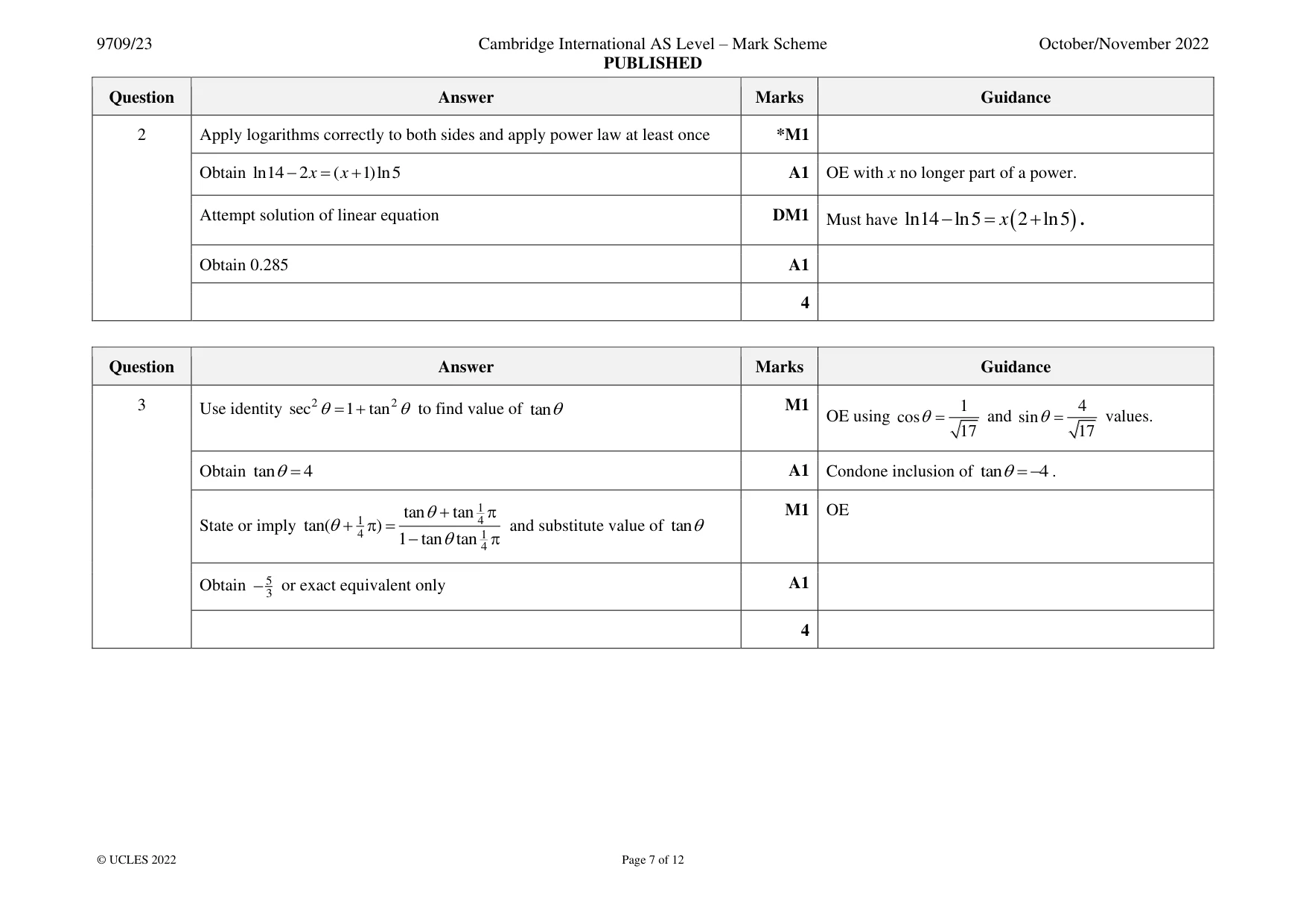Mark scheme, page 7 of 12
