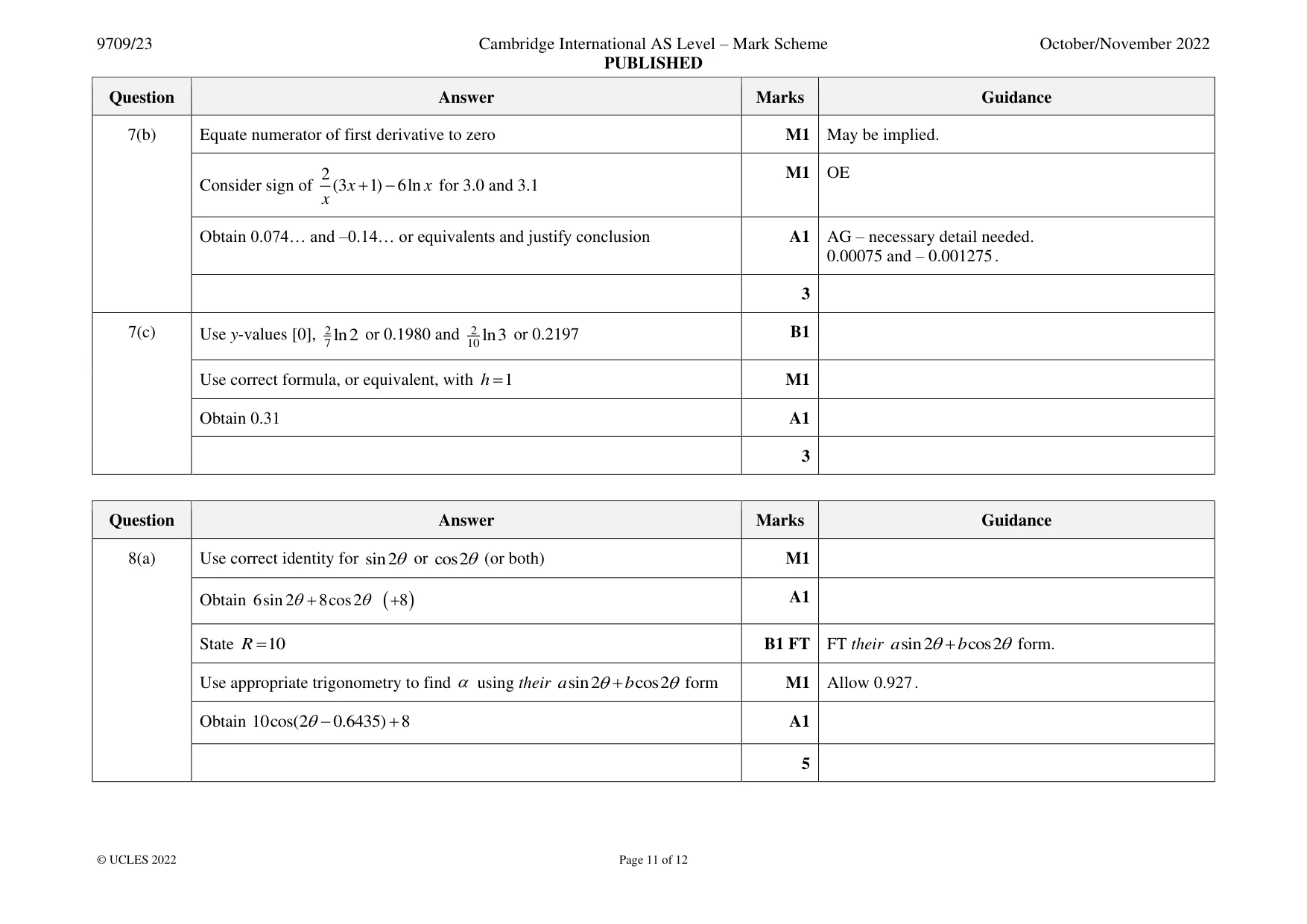Mark scheme, page 11 of 12