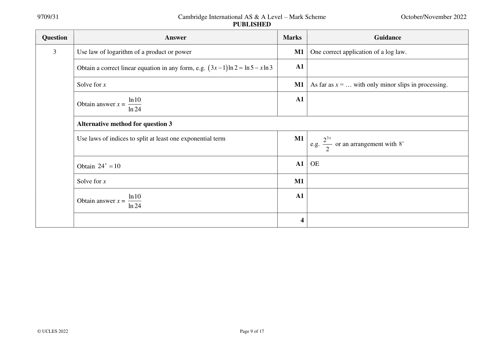 Mark scheme, page 9 of 17