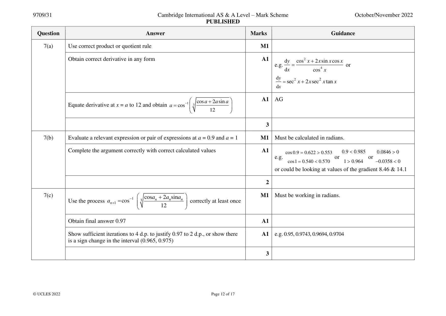 Mark scheme, page 12 of 17