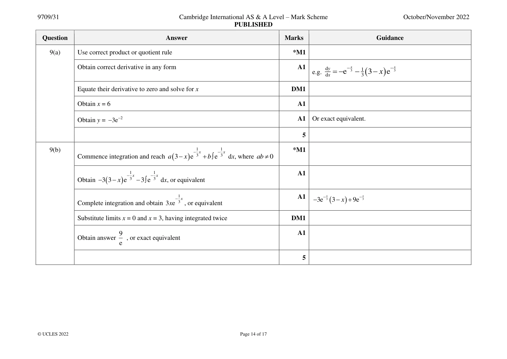 Mark scheme, page 14 of 17
