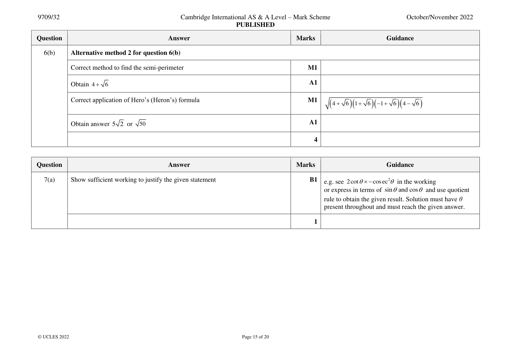 Mark scheme, page 15 of 20