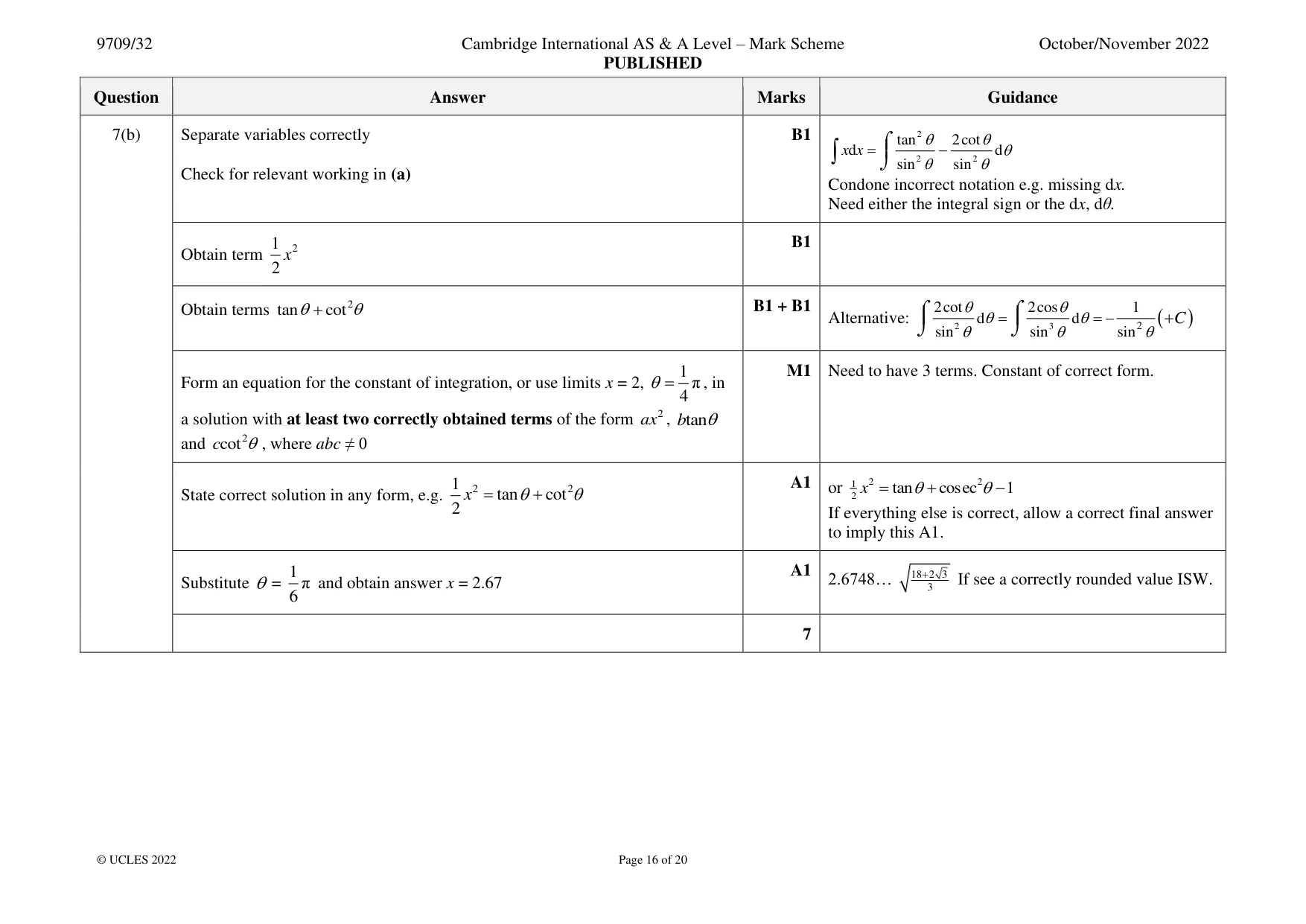 Mark scheme, page 16 of 20