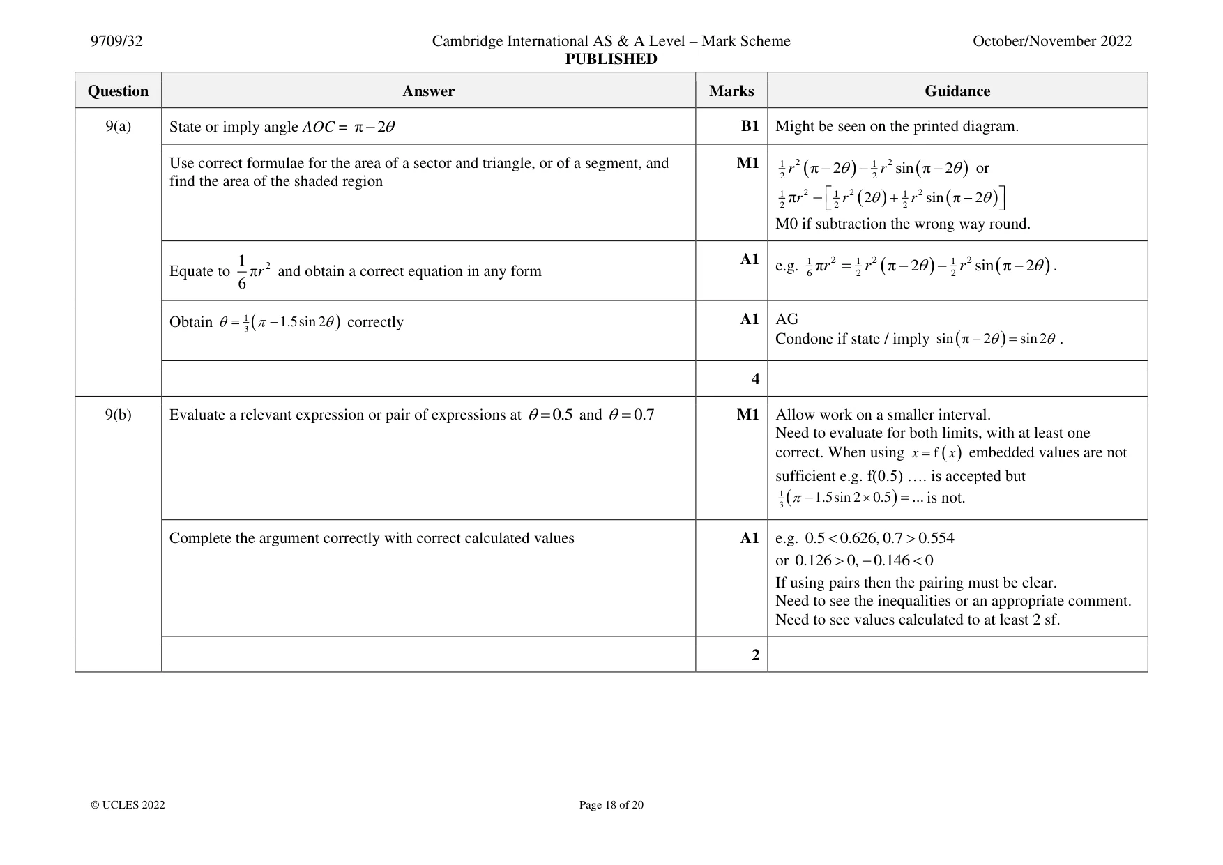 Mark scheme, page 18 of 20