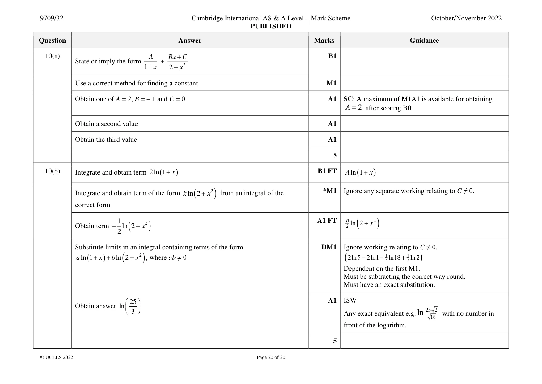Mark scheme, page 20 of 20