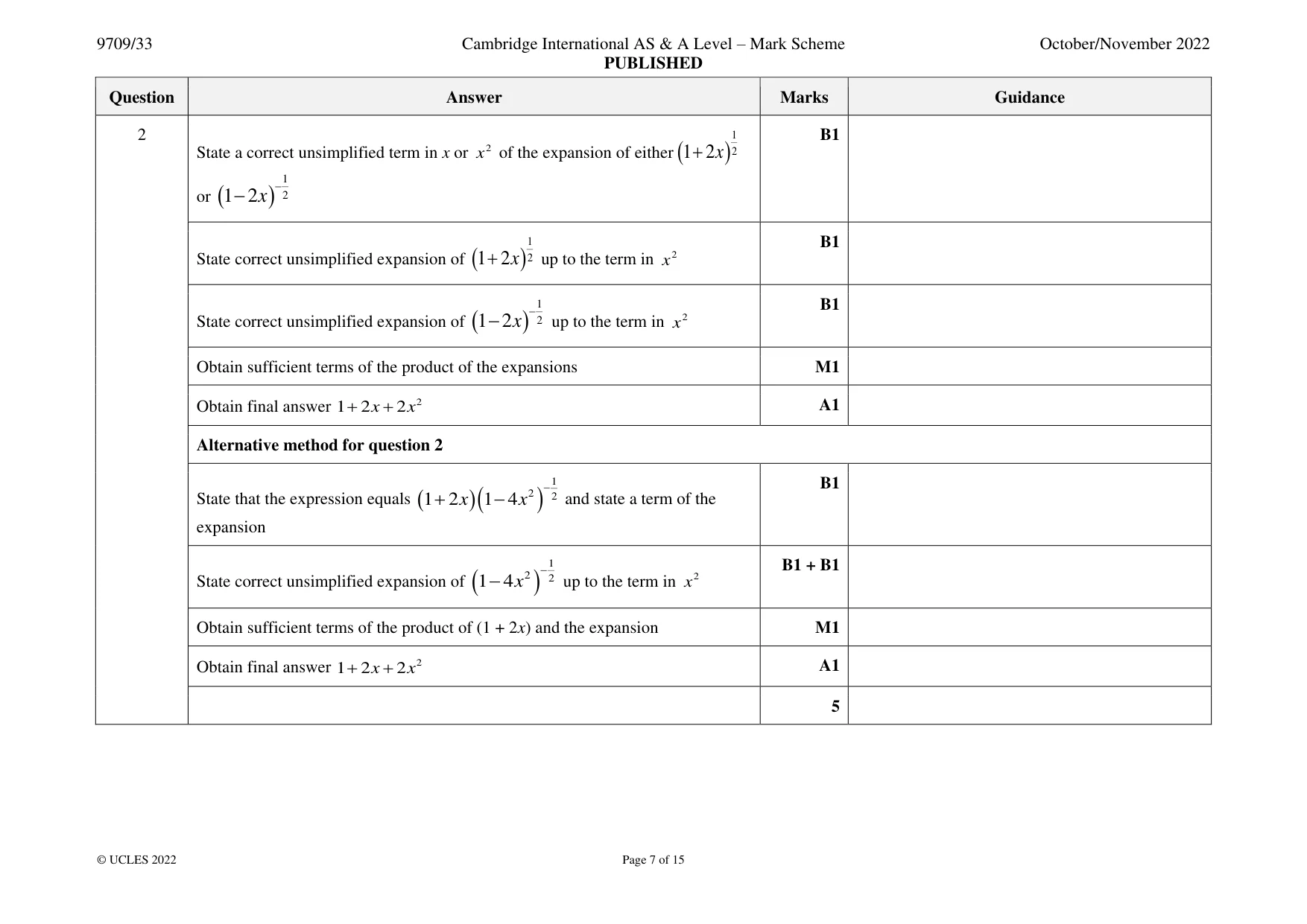 Mark scheme, page 7 of 15